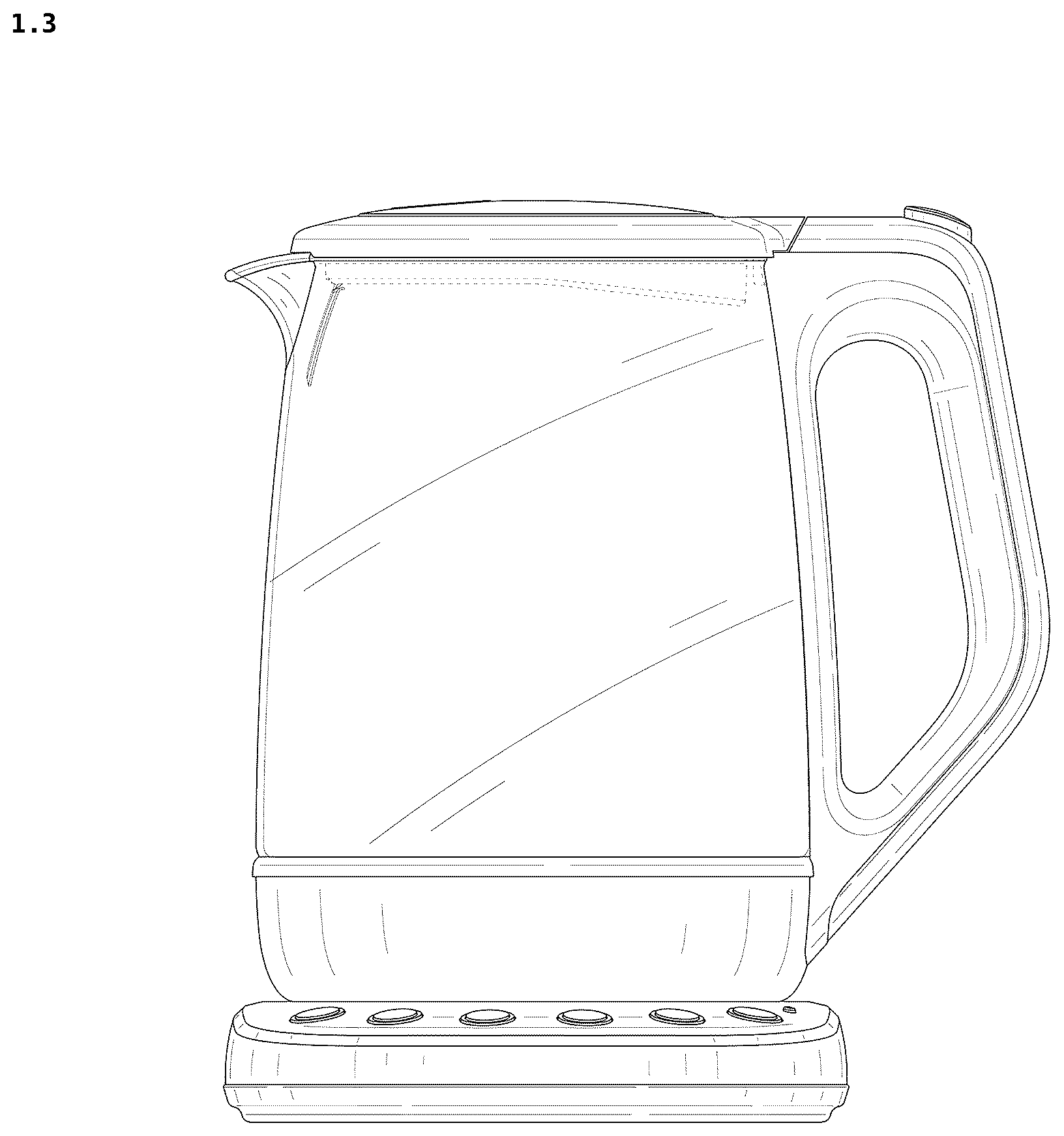 Patent USD1077558 Figure 3 – Electric kettle with kettle base
