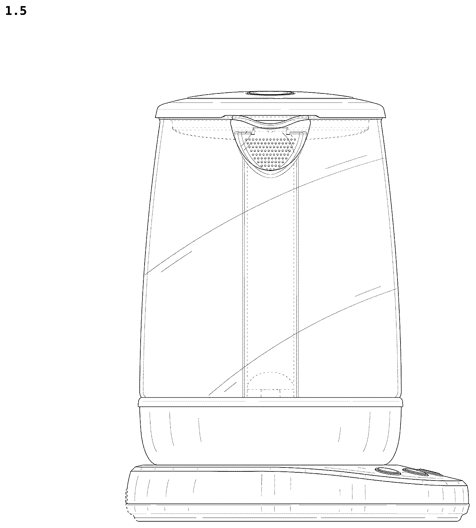 Patent USD1077558 Figure 5 – Electric kettle with kettle base