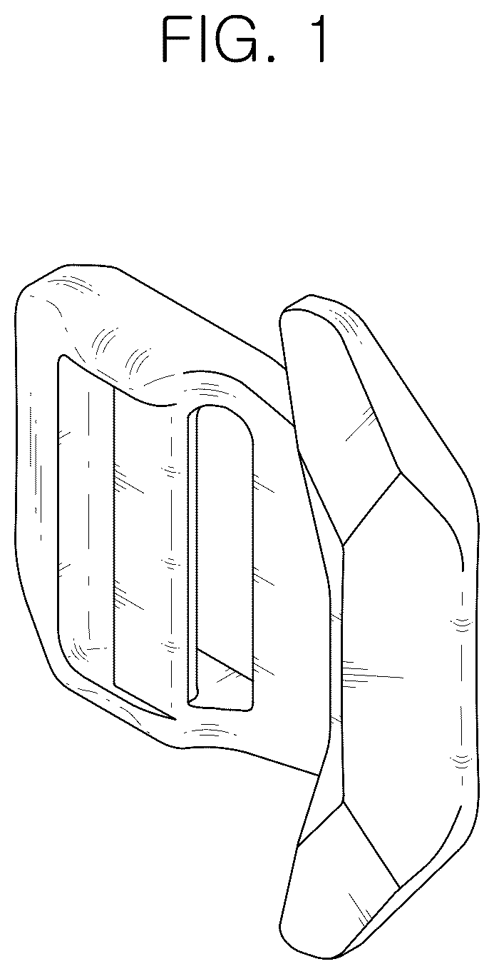 Patent USD1077677 Figure 1 – Belt connector for bag