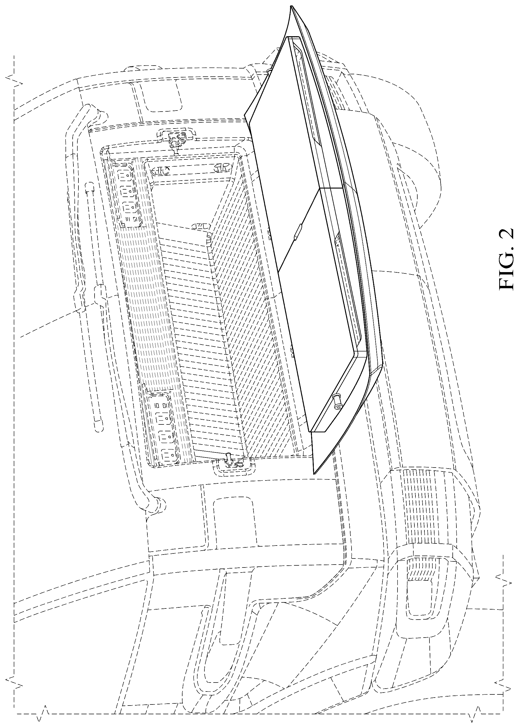 Patent USD1077710 Figure 2 – Frunk cover with slide-out workspace panels