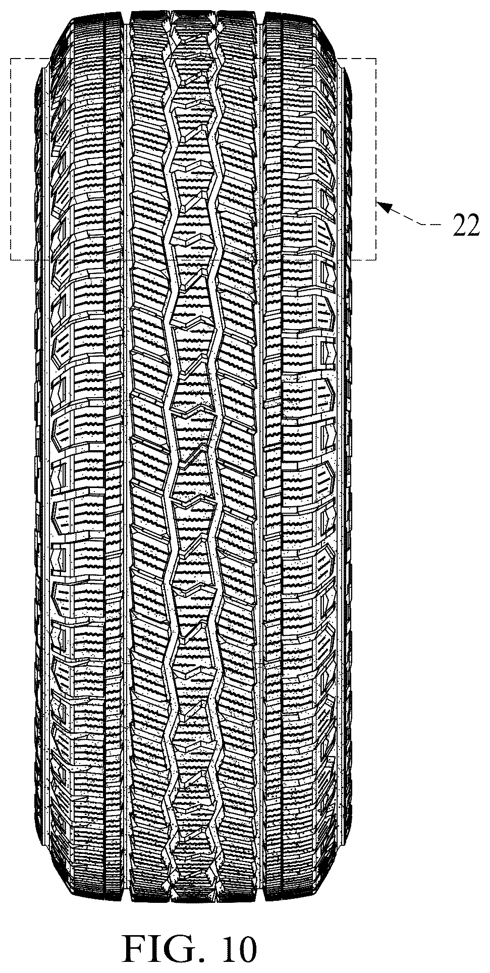 Patent USD1077720 Figure 10 – Vehicle tire tread