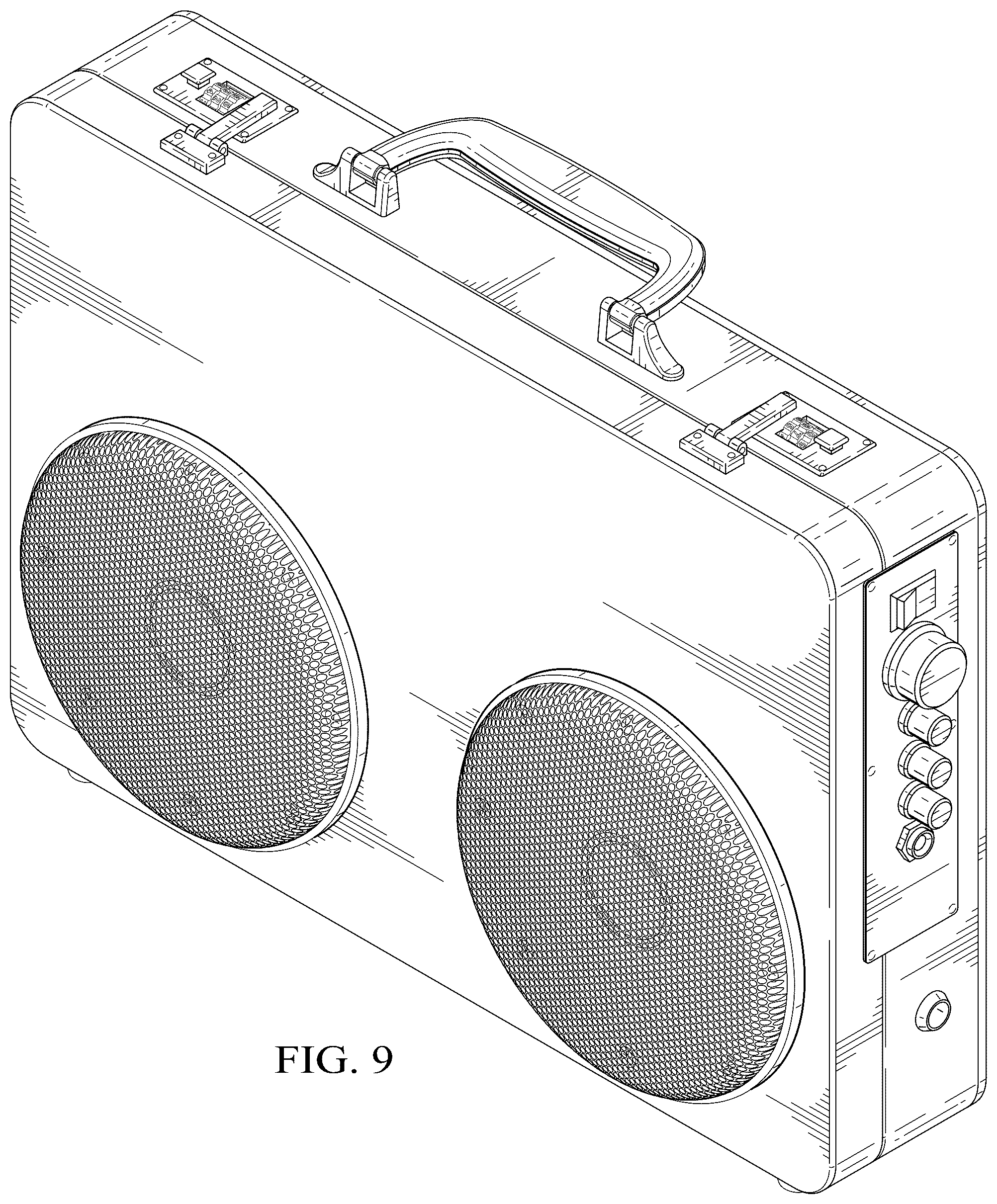 Patent USD1077774 Figure 7 – Briefcase stereo