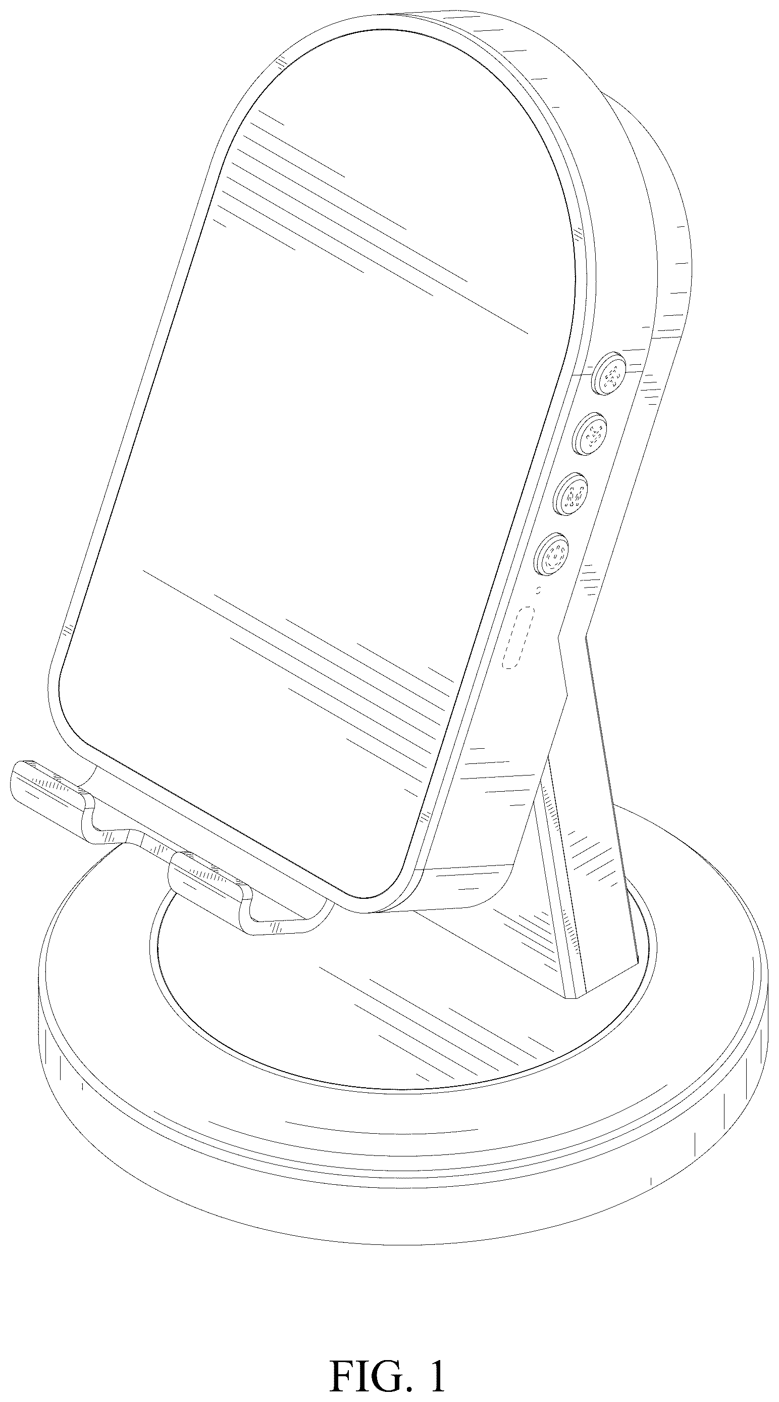 Patent USD1077775 Figure 1 – Mobile phone stand with speaker