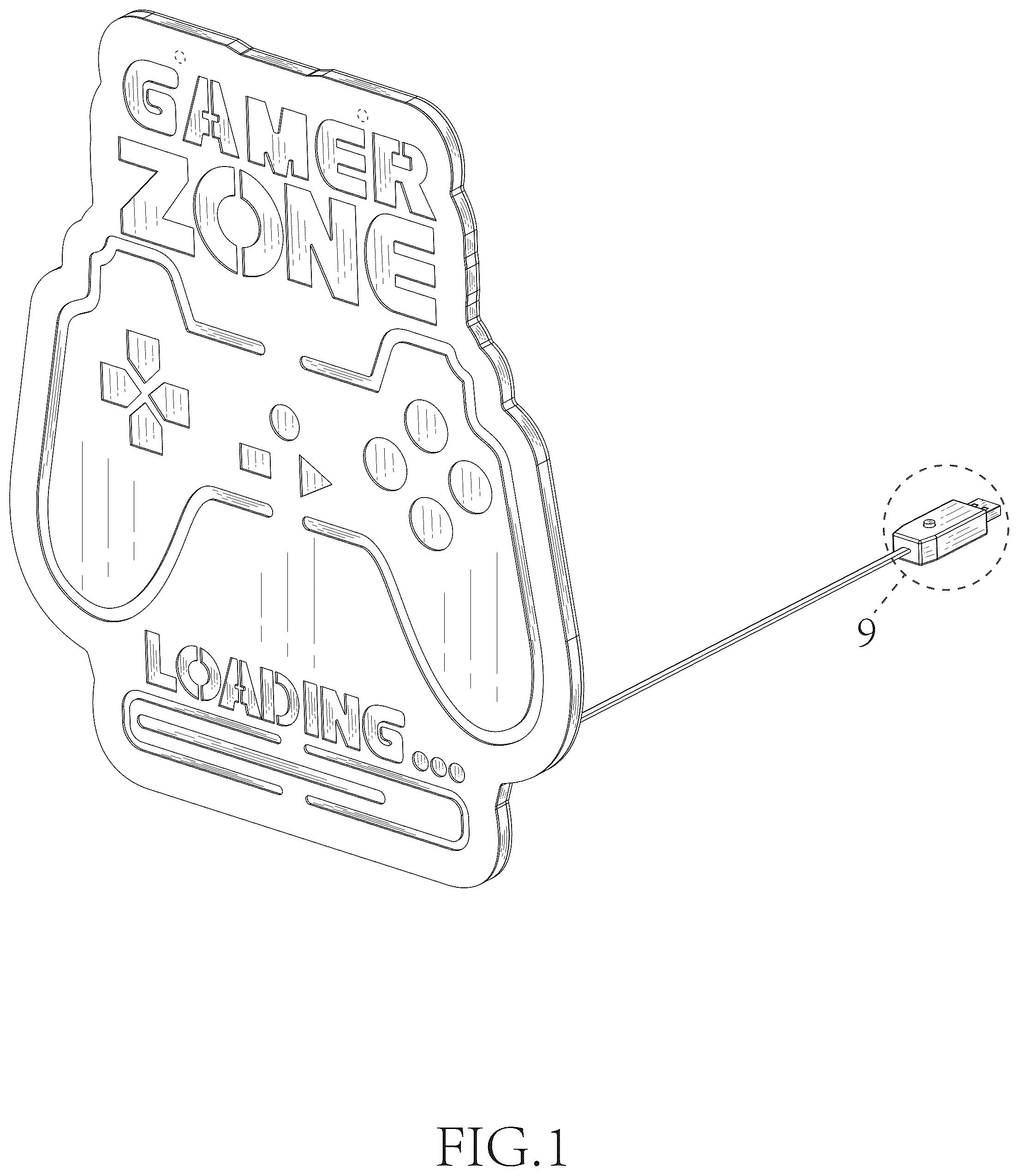 Patent USD1077911 Figure 1 – Gamer zone sign