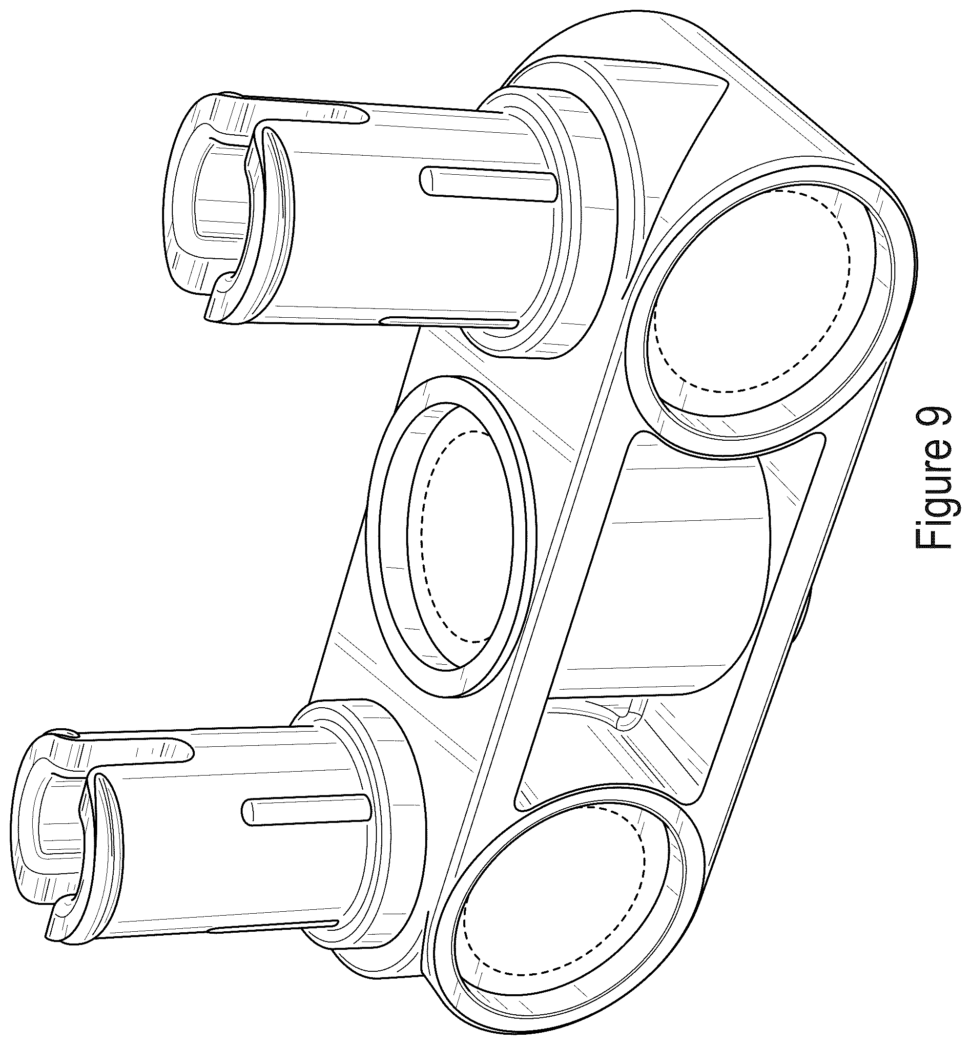 Patent USD1077931 Figure 9 – Beam module toy brick with upstanding connectors