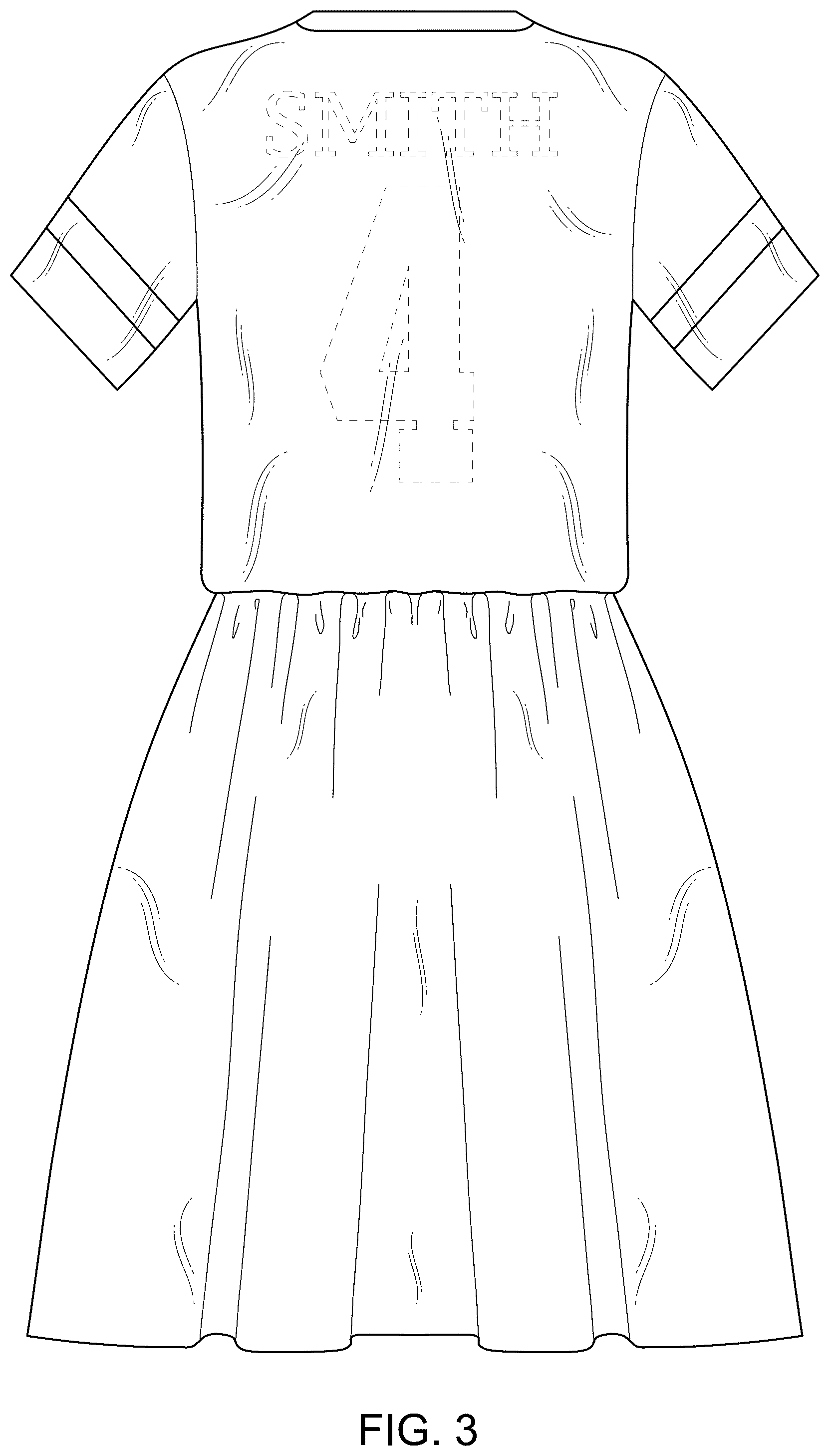 Patent USD1078223 Figure 3 – Football jersey dress