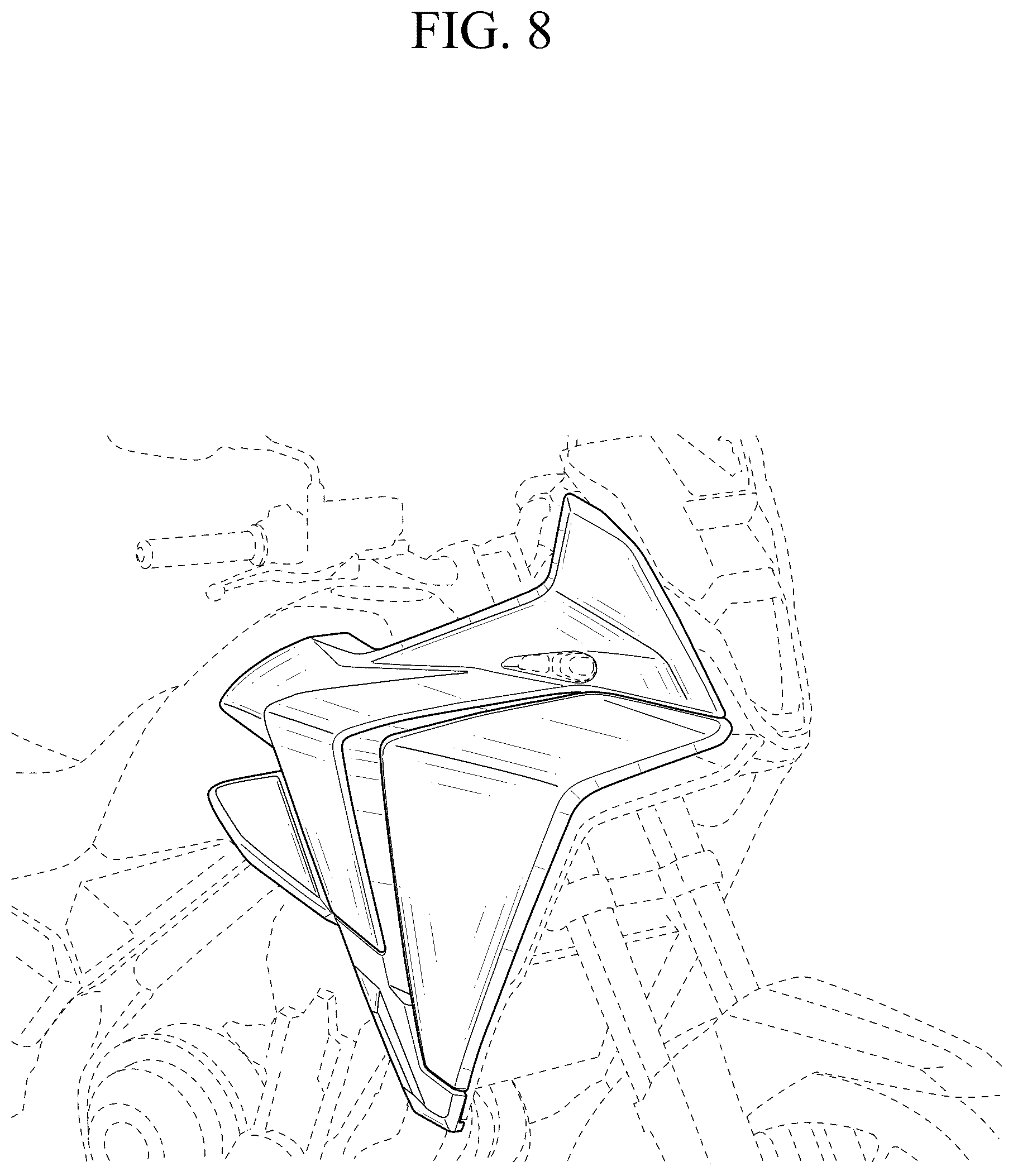 Patent USD1078554 Figure 8 – Front side cowl for motorcycle