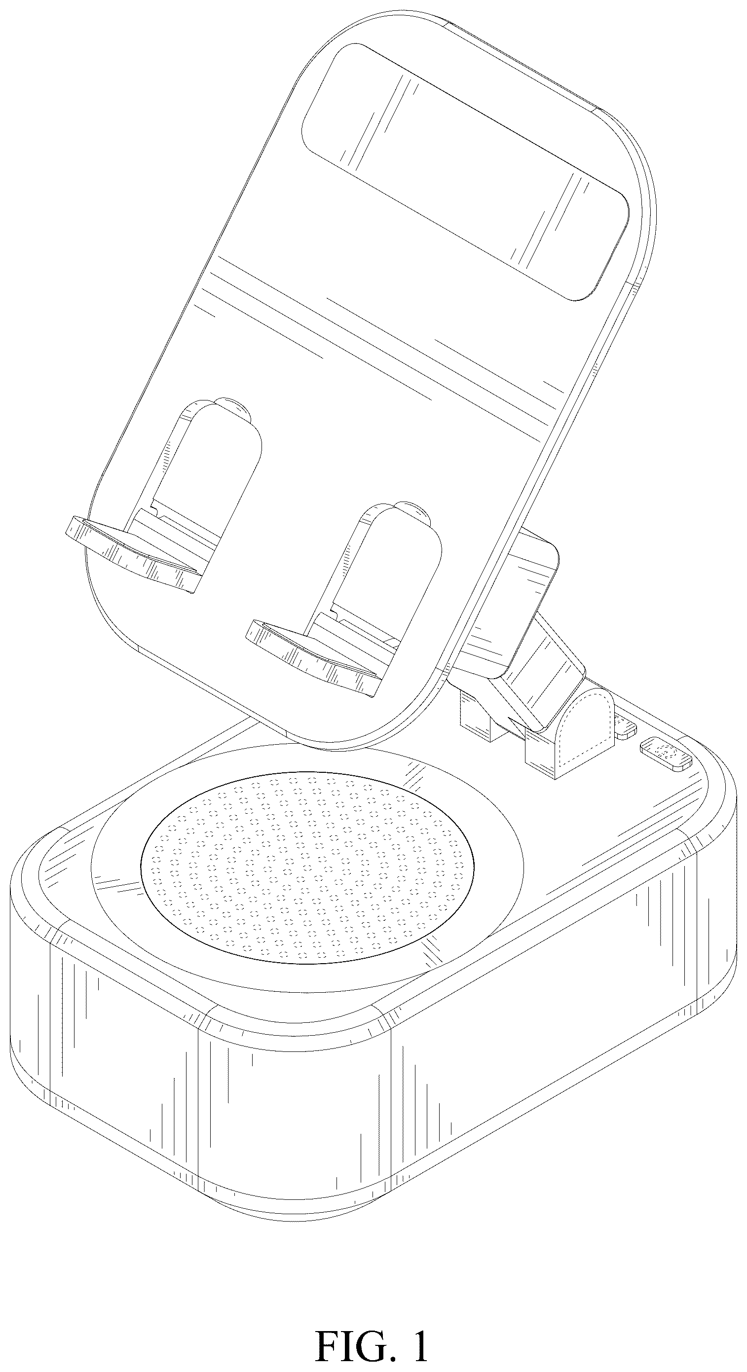 Patent USD1078718 Figure 1 – Mobile phone holder with speaker