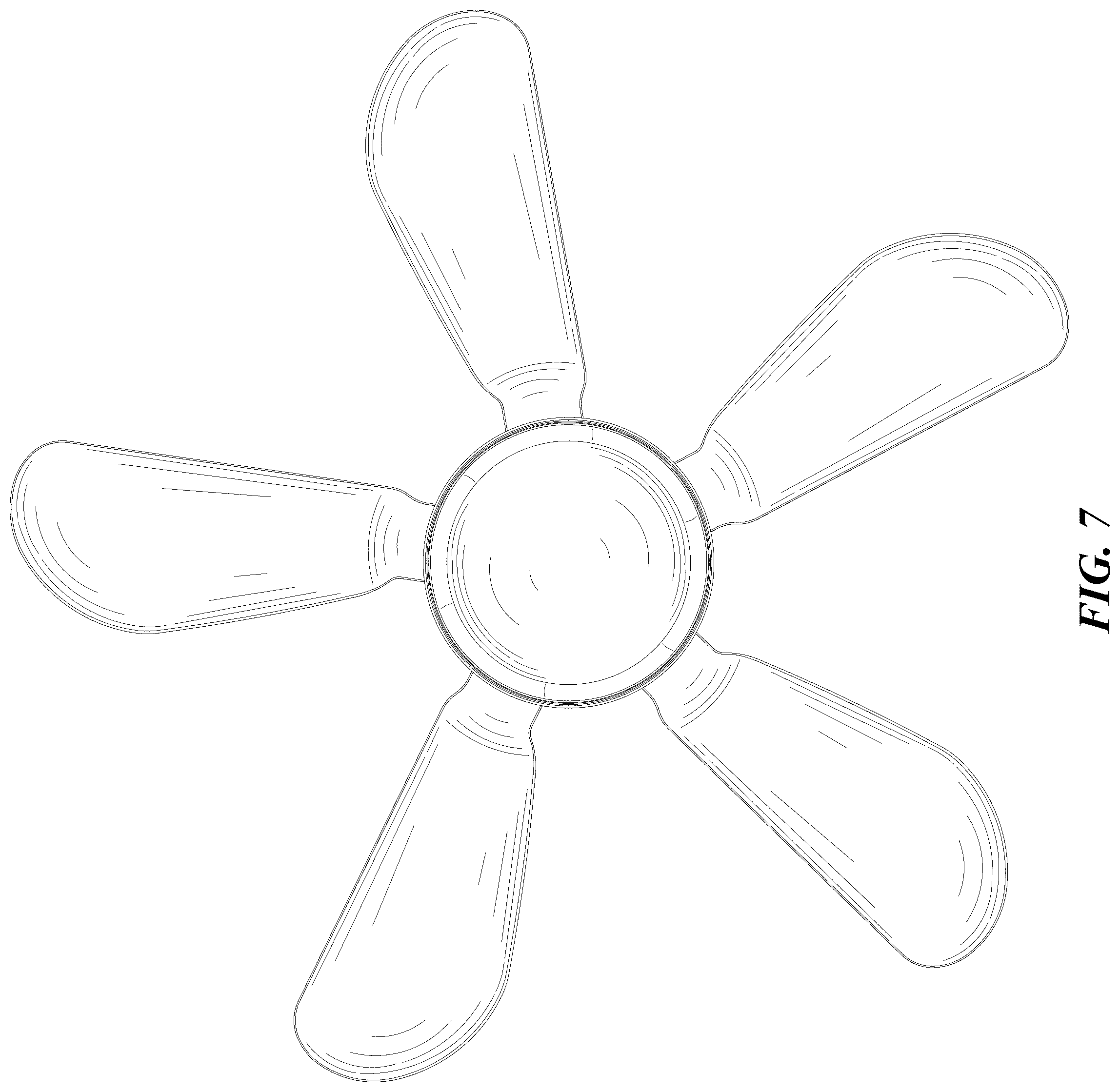 Patent USD1079083 Figure 7 – Ceiling fan with lamp