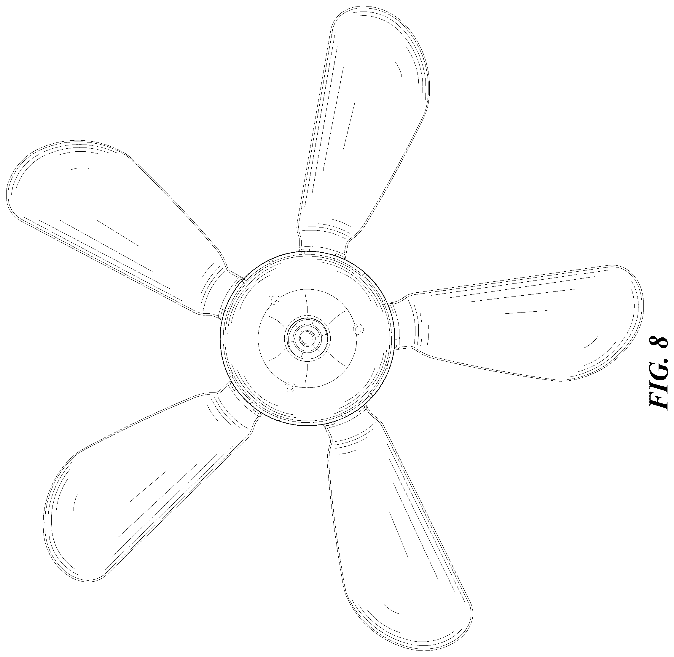 Patent USD1079083 Figure 8 – Ceiling fan with lamp