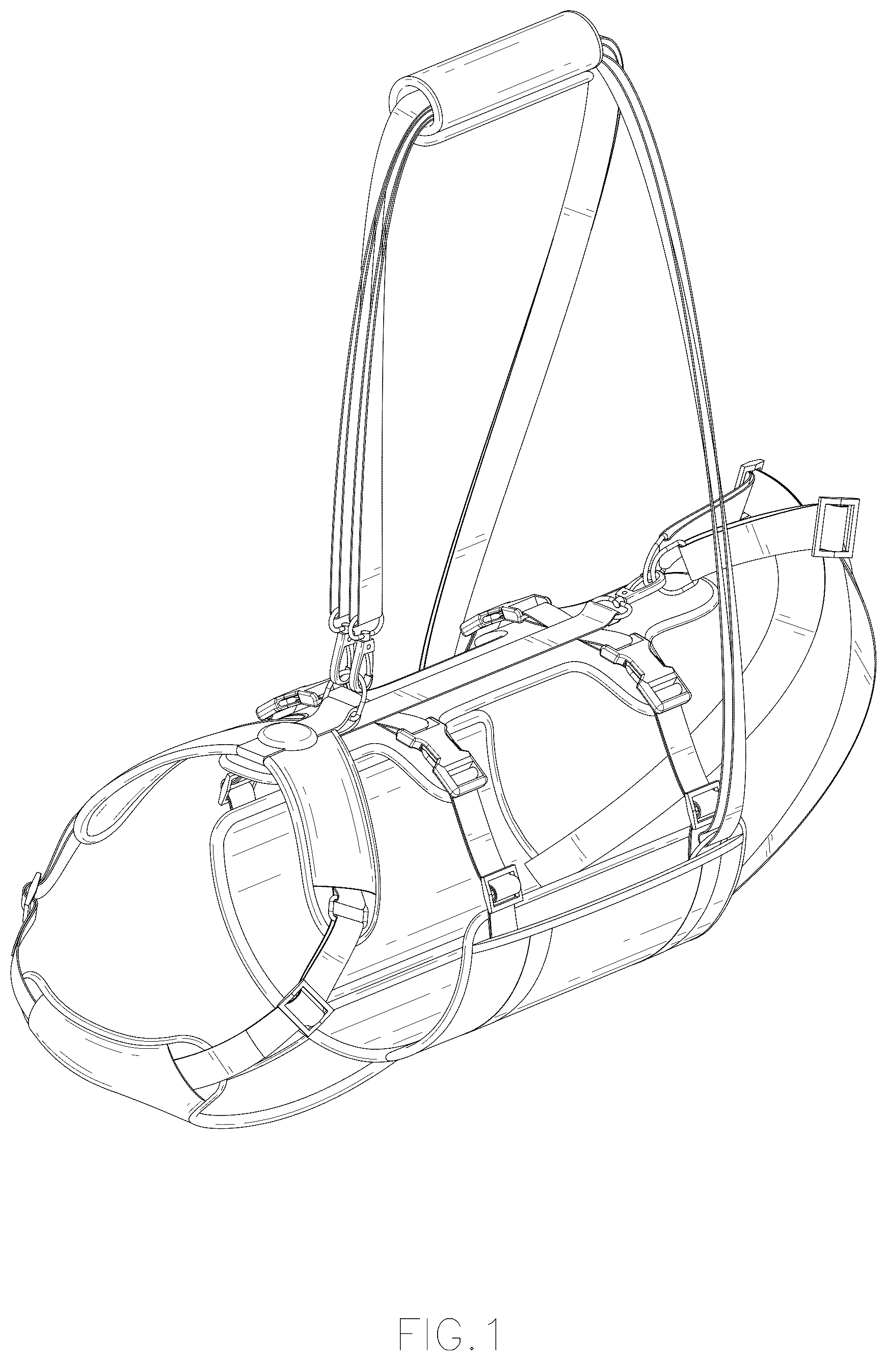 Patent USD1079145 Figure 1 – Lifting harness for dog