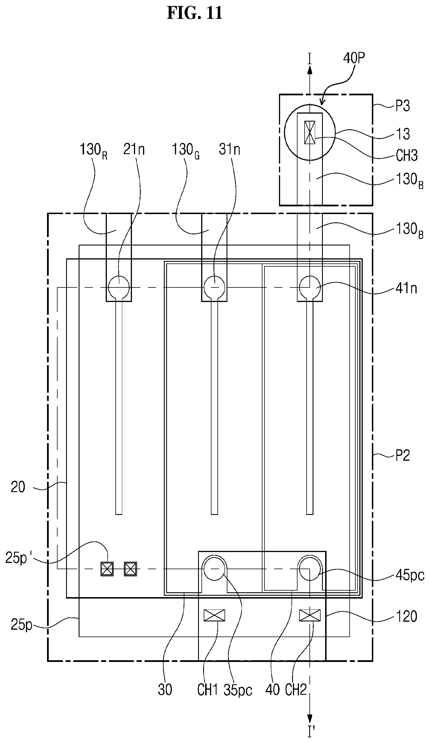 Patent USRE050439 Figure 8 – Display device having light emitting stacked structure