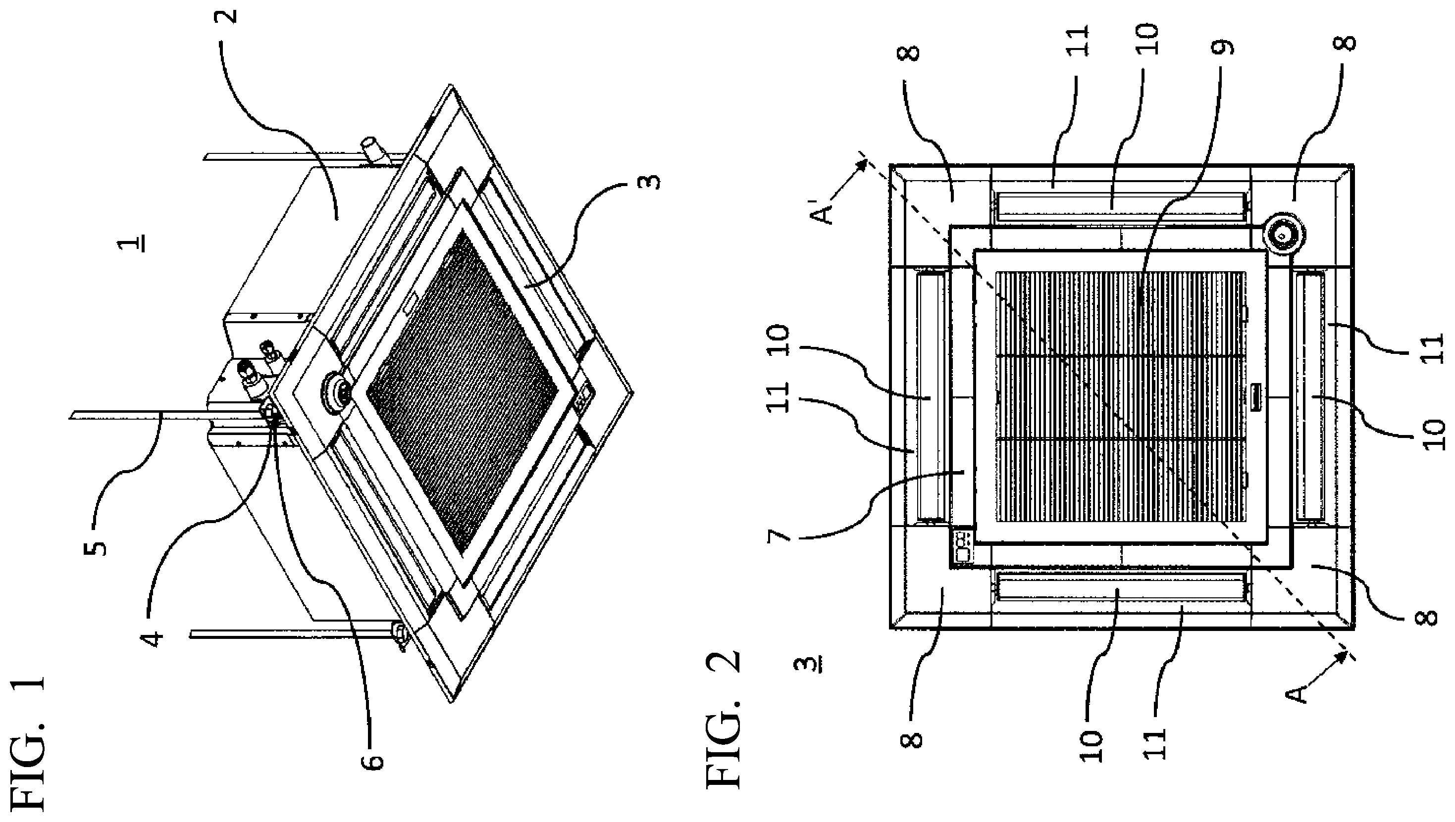 Patent US12541044 Figure 1 – Inspection window for drain pan, and air conditioner