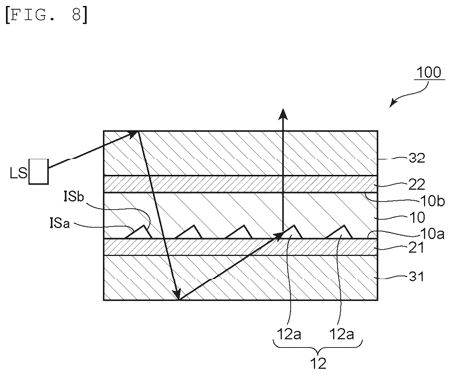 Patent US12541049 Figure 7 – Optical layered body including cover sheets, pressure-sensitive adhesive layers, and light extraction layer