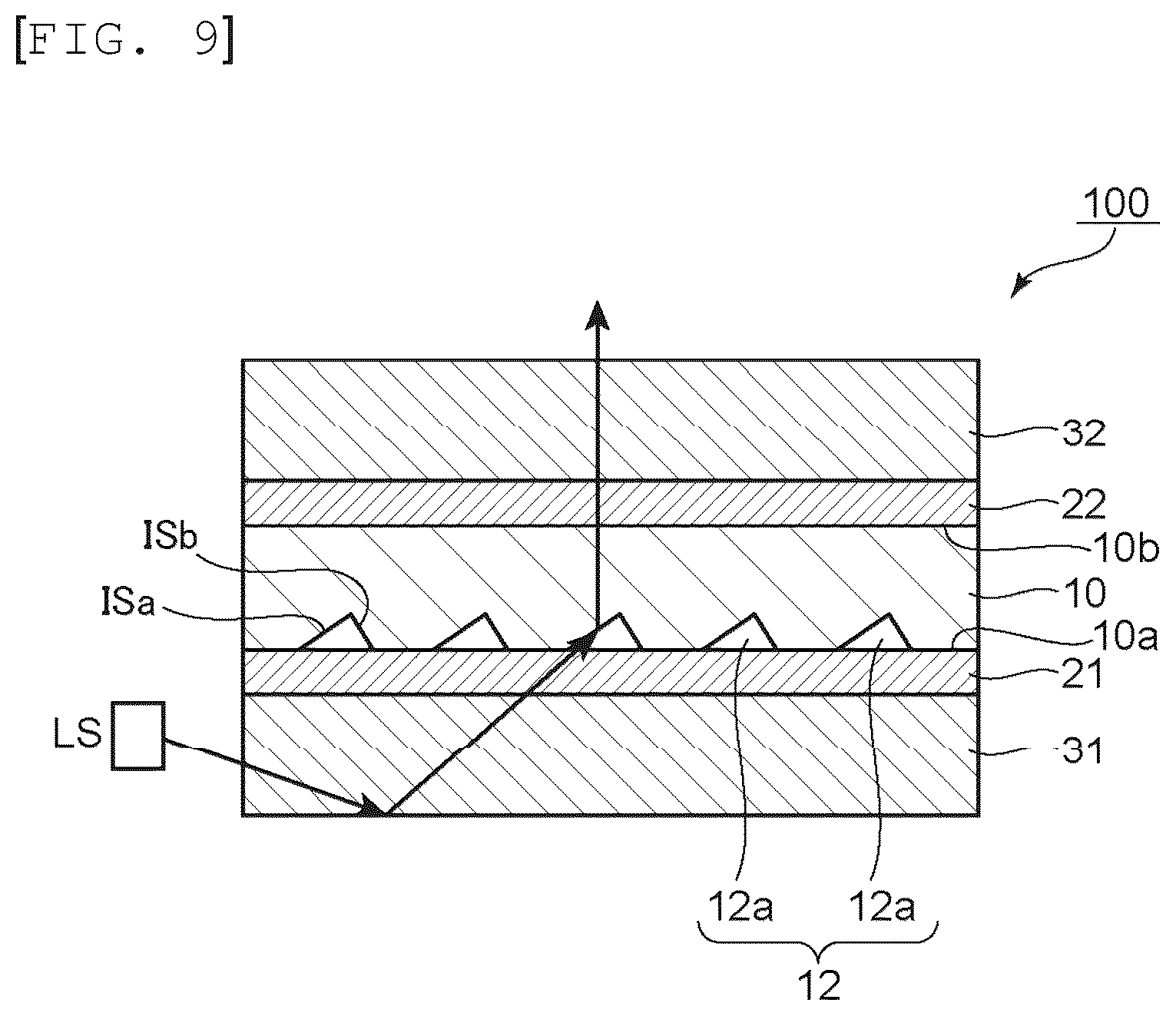 Patent US12541049 Figure 8 – Optical layered body including cover sheets, pressure-sensitive adhesive layers, and light extraction layer