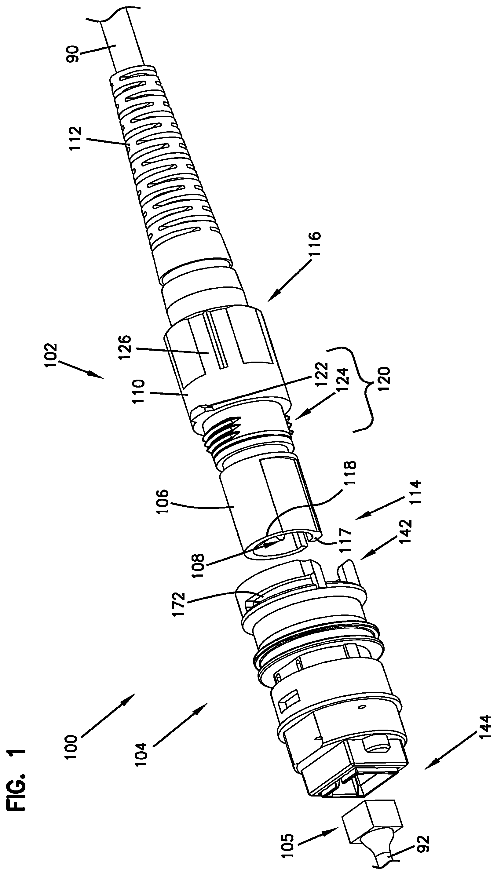 Patent US12541064 Figure 1 – Telecommunications enclosure for hardened fiber optic connector