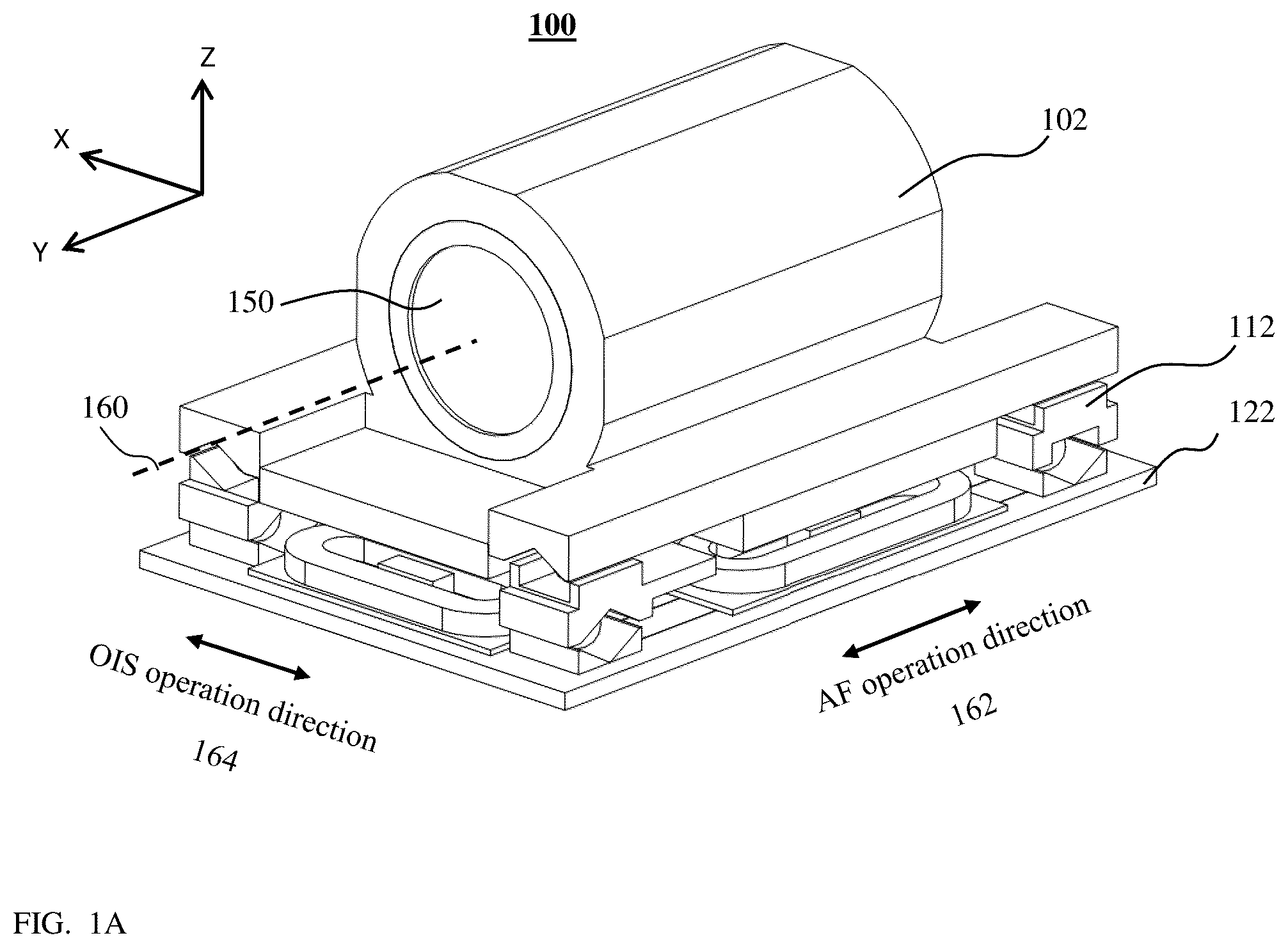 Patent US12541077 Figure 1 – Linear ball guided voice coil motor for folded optic