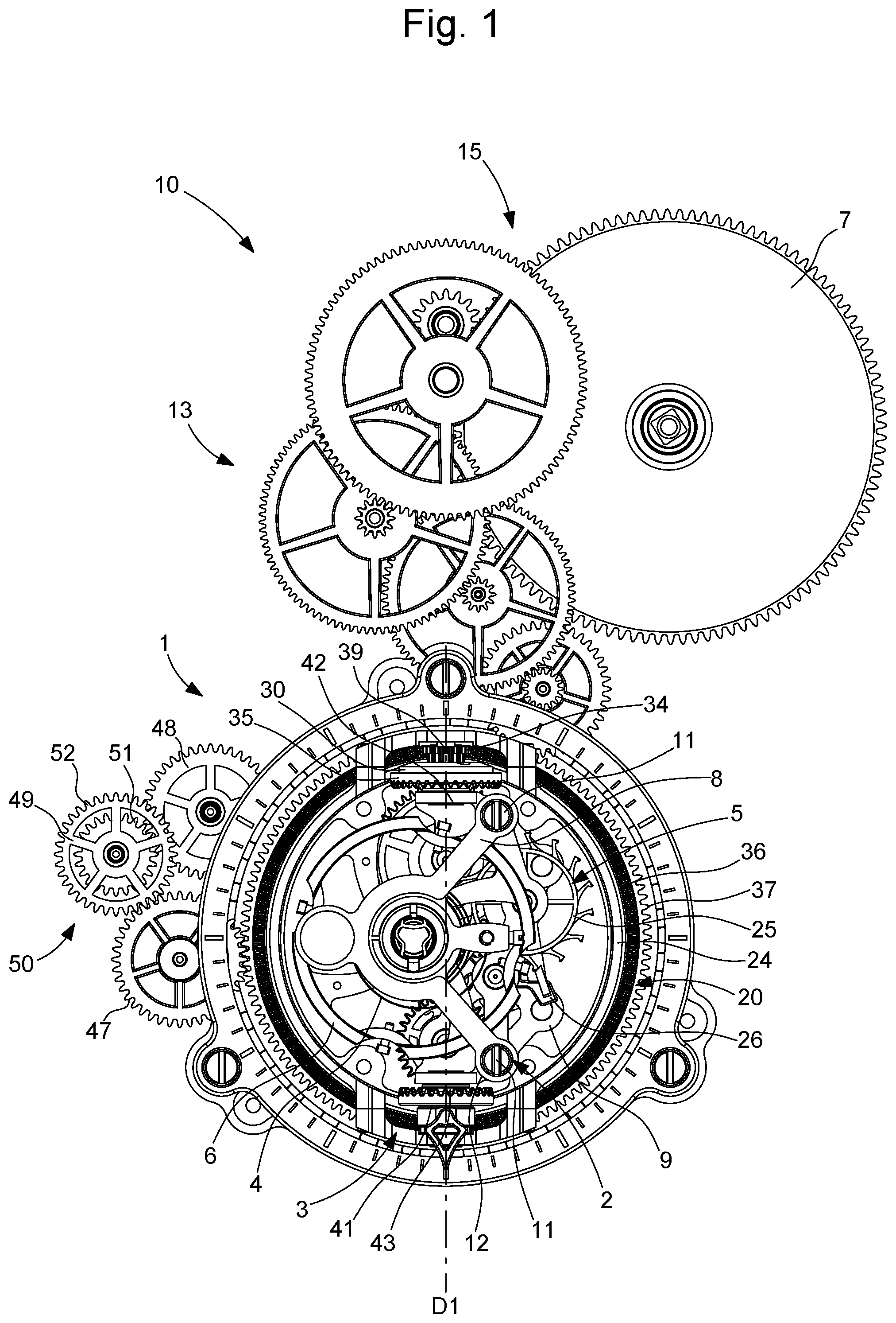 Patent US12541175 Figure 1 – Three-dimensional karussel for a horological movement