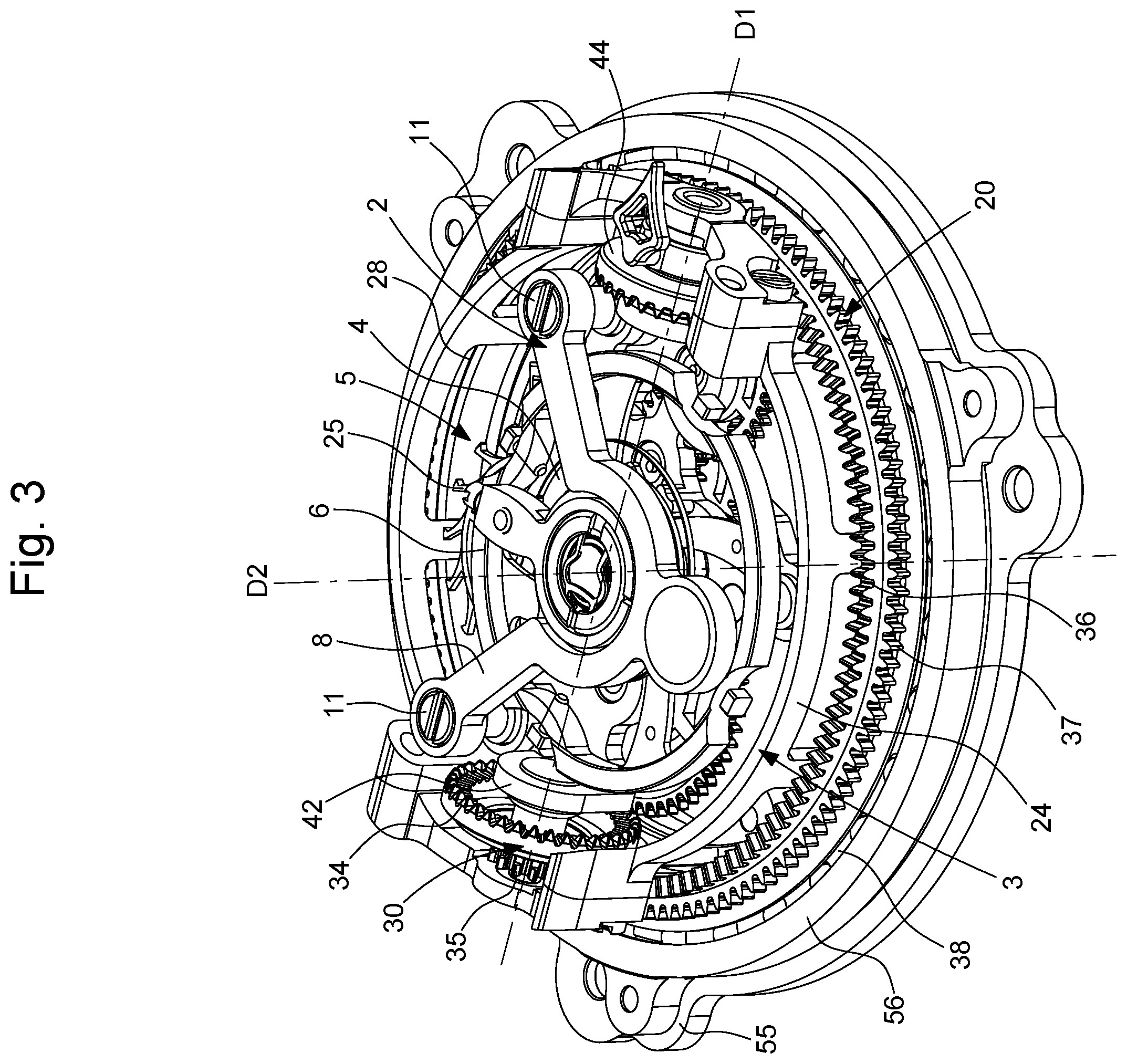 Patent US12541175 Figure 3 – Three-dimensional karussel for a horological movement