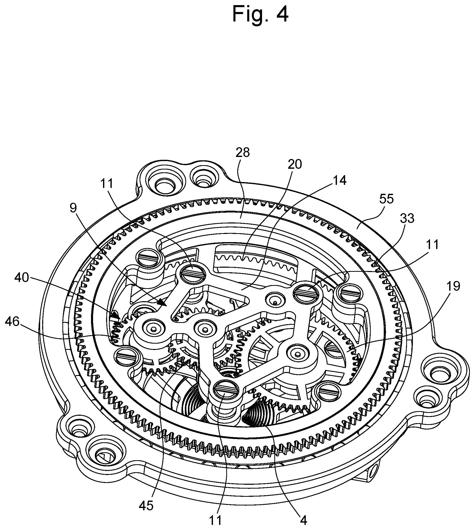 Patent US12541175 Figure 4 – Three-dimensional karussel for a horological movement