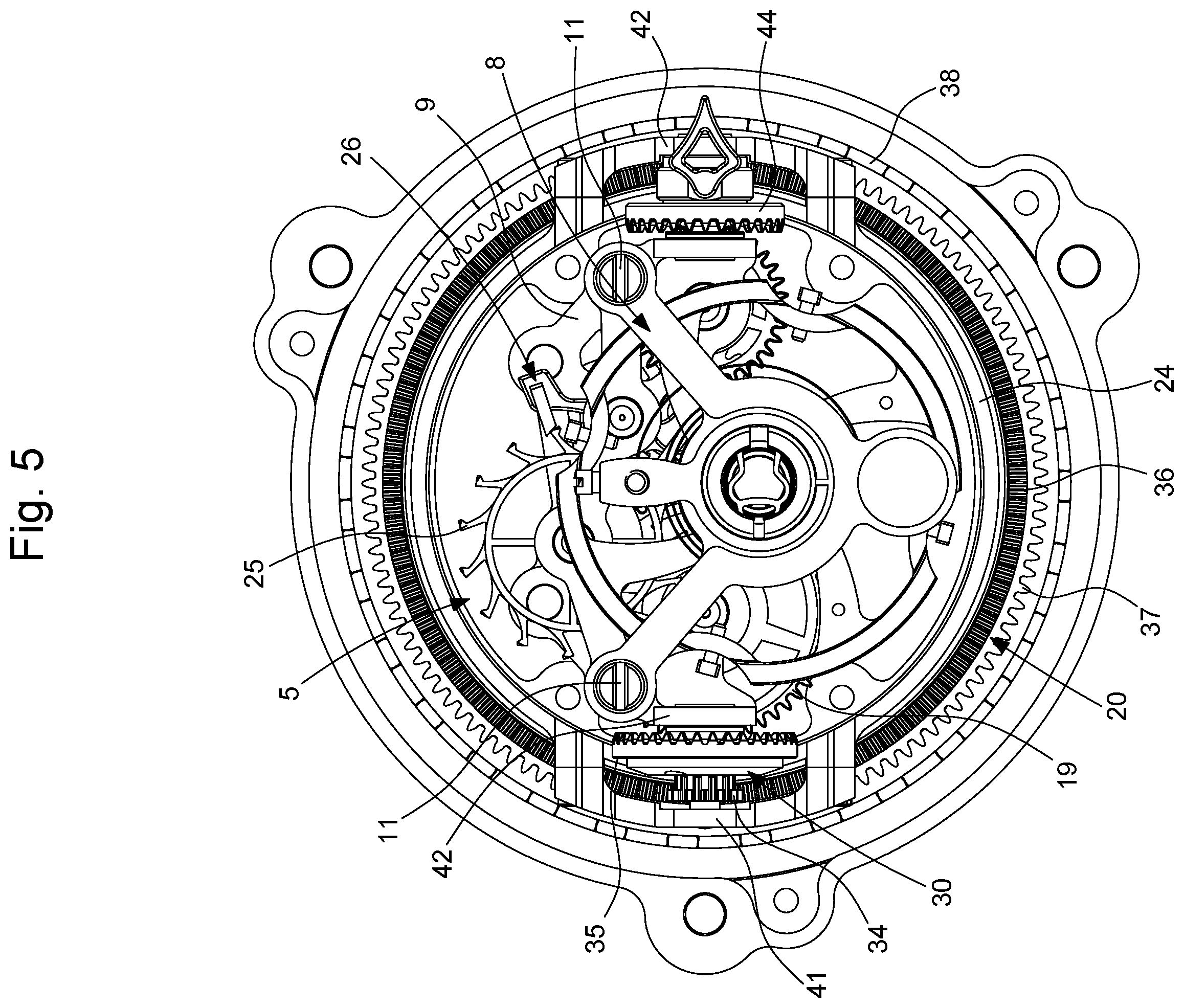 Patent US12541175 Figure 5 – Three-dimensional karussel for a horological movement