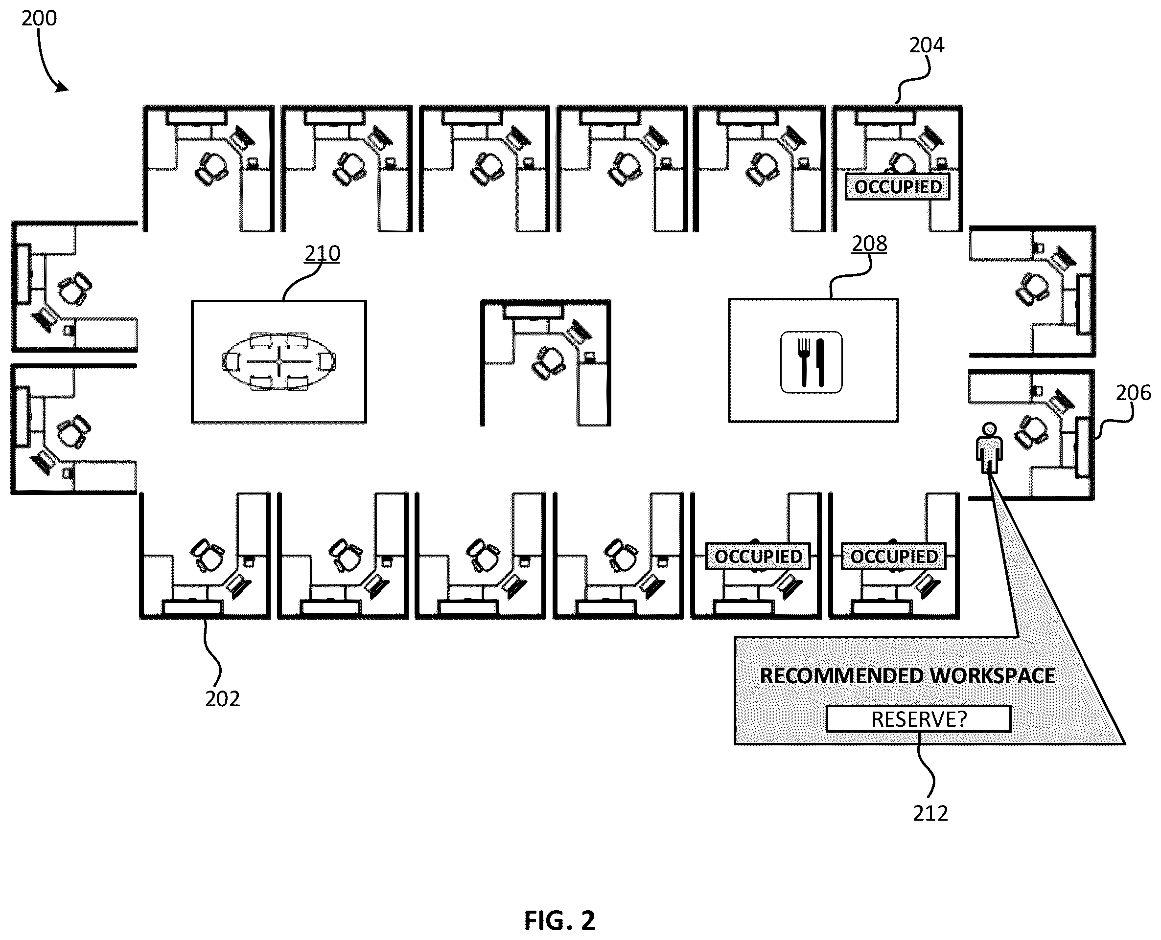 Patent US12541184 Figure 2 – Optimizing energy efficiency associated with workspaces in a building