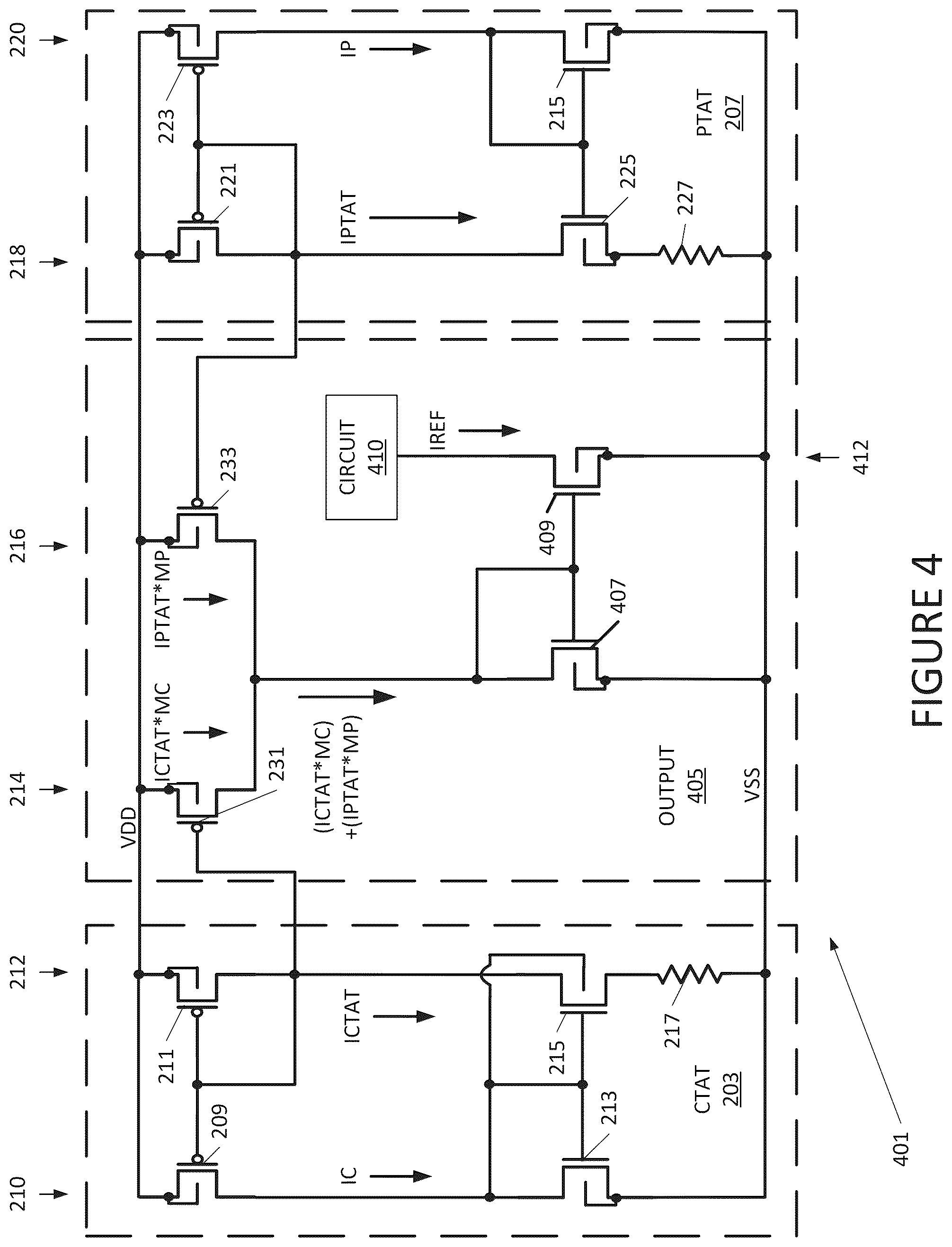 Patent US12541218 Figure 4 – Circuit with SOI transistors for providing a CTAT current