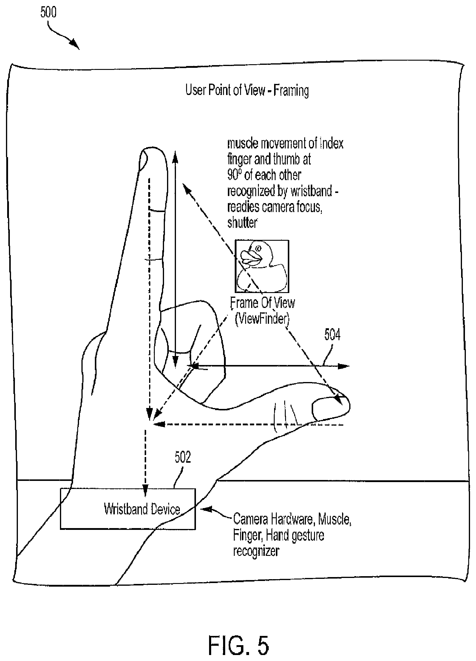 Patent US12541255 Figure 5 – Gesture operated wrist mounted camera system