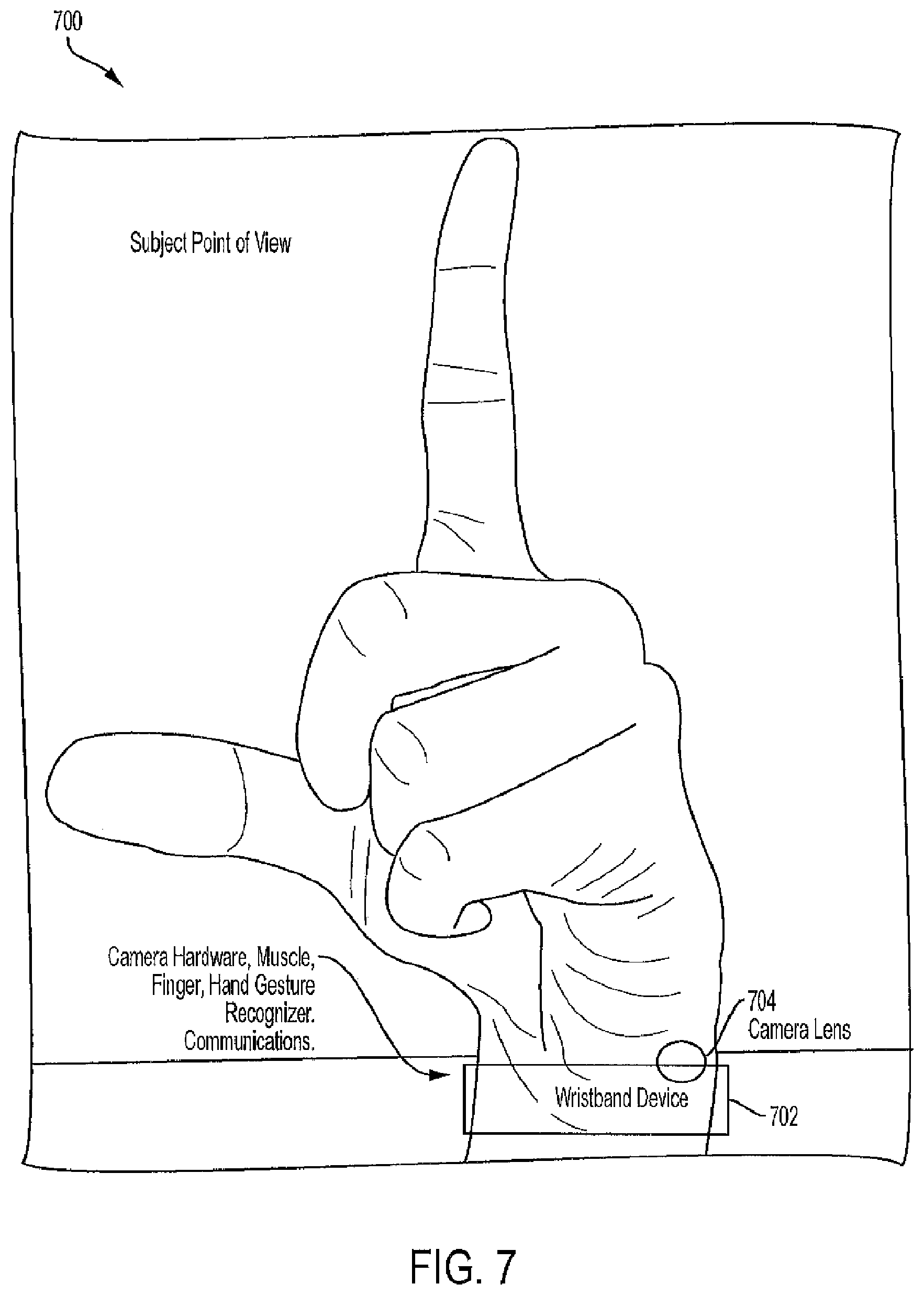 Patent US12541255 Figure 7 – Gesture operated wrist mounted camera system