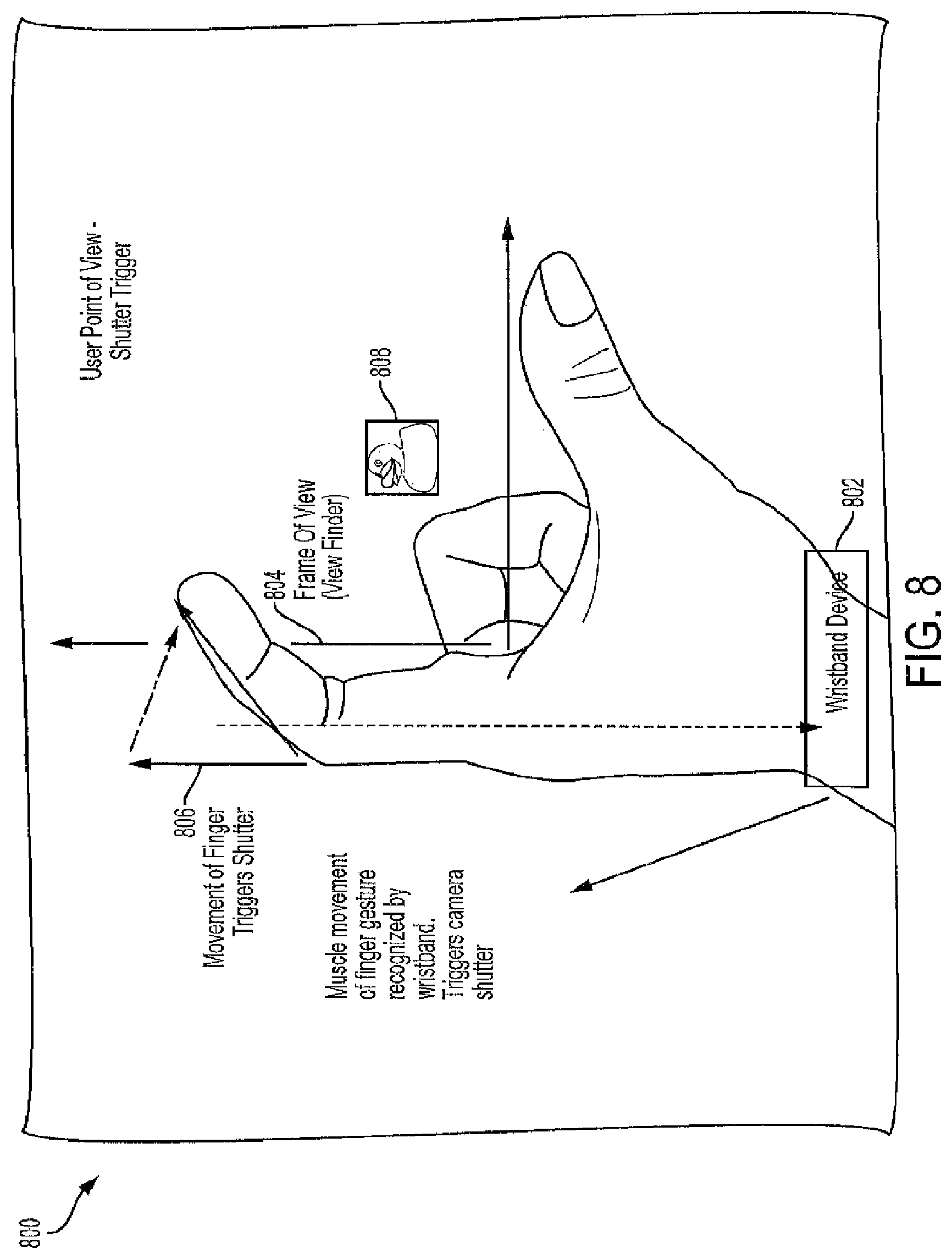 Patent US12541255 Figure 8 – Gesture operated wrist mounted camera system