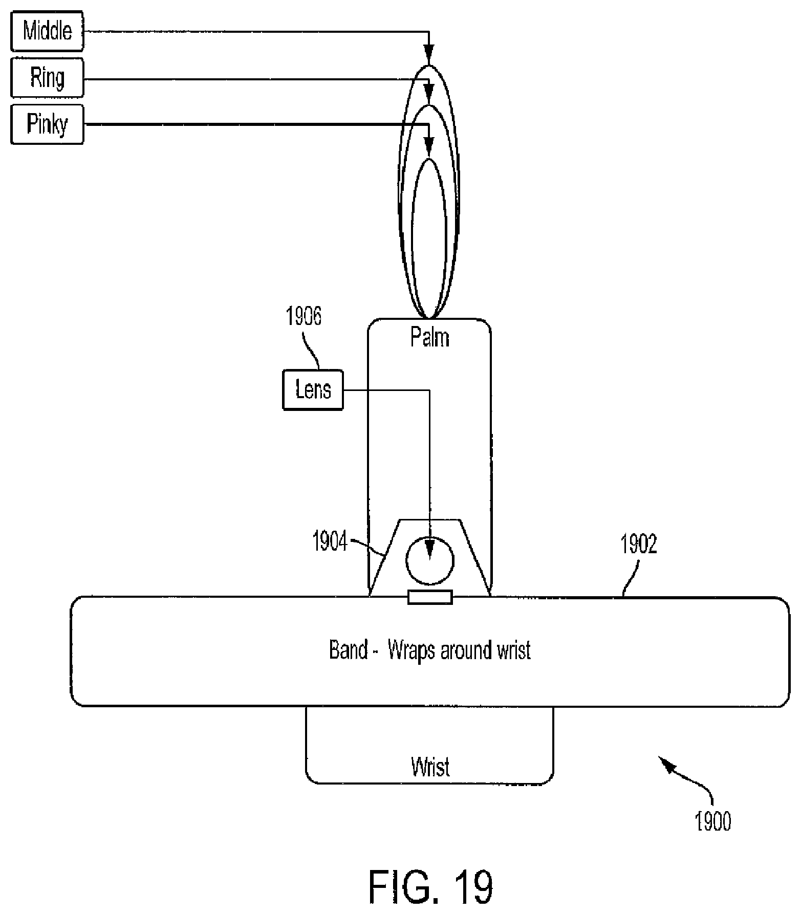 Patent US12541255 Figure 19 – Gesture operated wrist mounted camera system