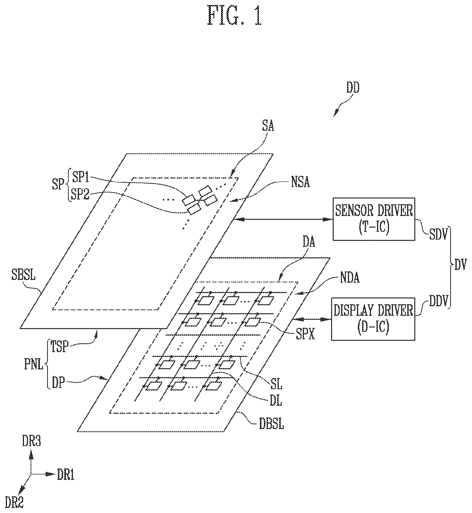 Patent US12541270 Figure 1 – Display device comprising touch sensor