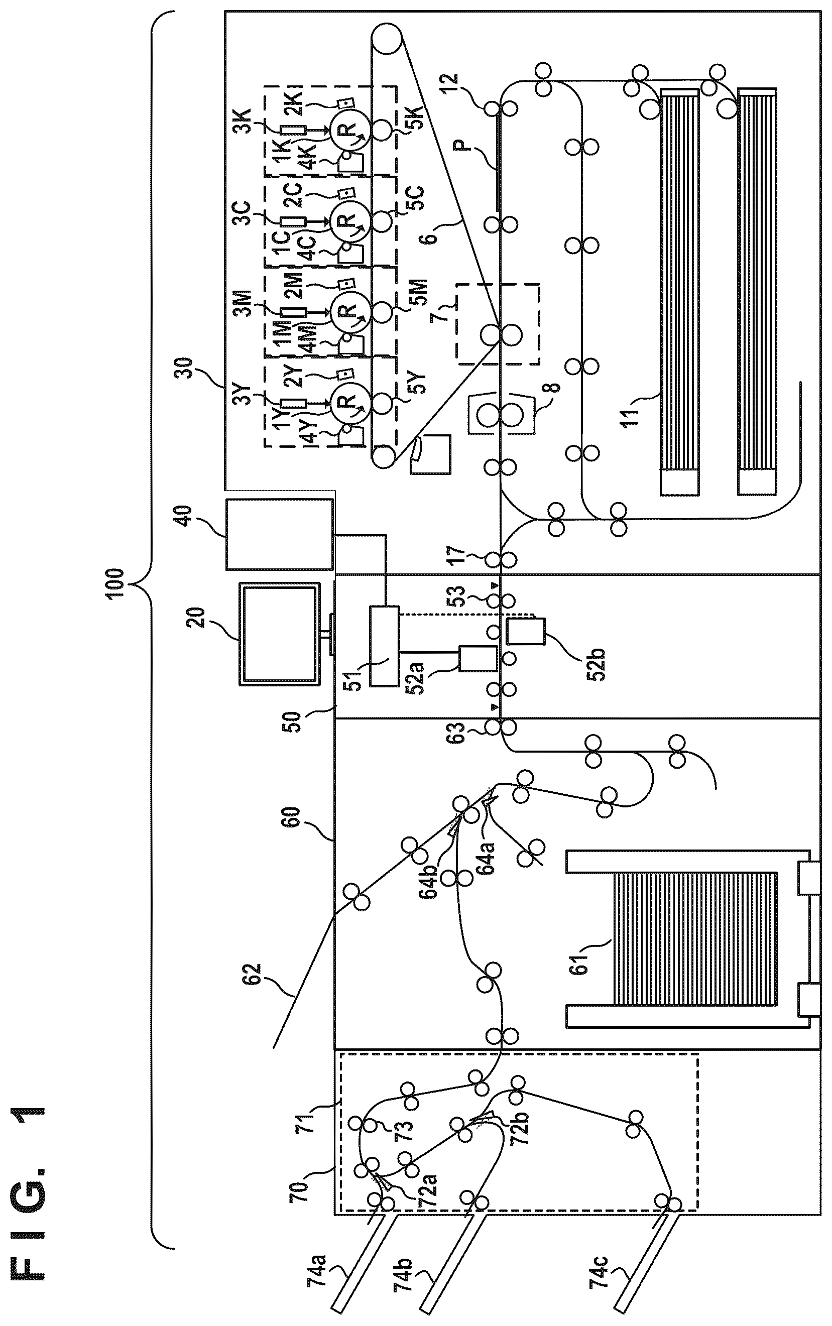 Patent US12541331 Figure 1 – Image forming system for inspecting an image formed on a sheet based on an image editing process intensity