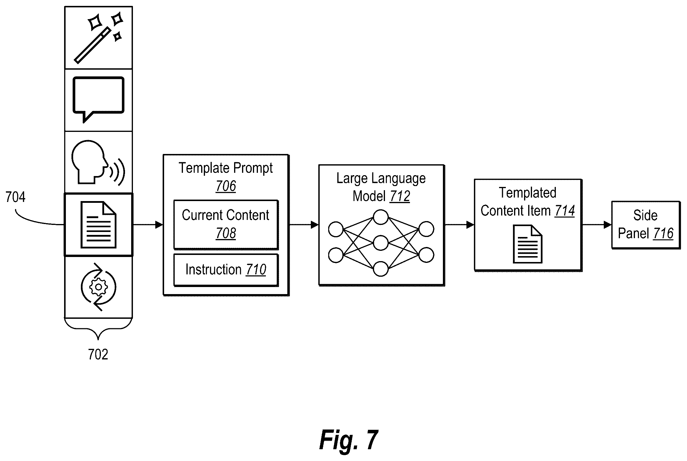 Patent US12541400 Figure 7 – Autonomous process execution for large language model function buttons