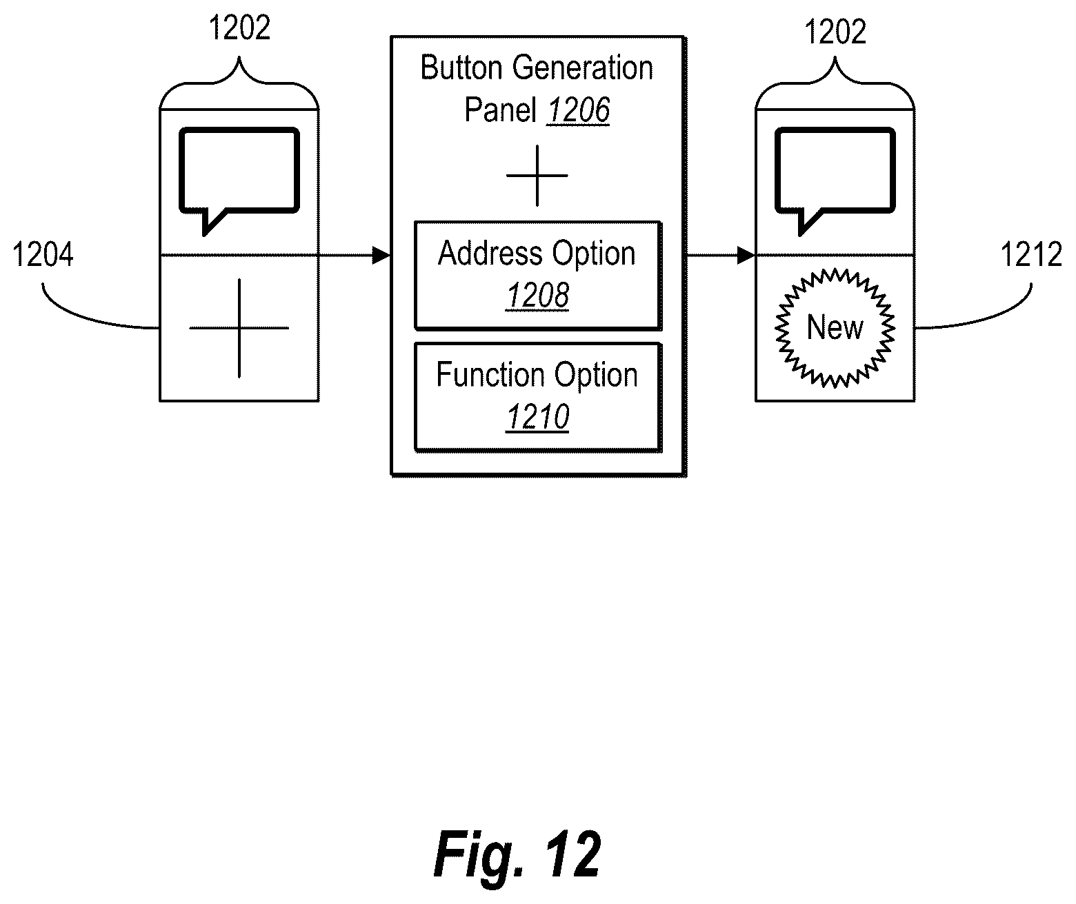 Patent US12541400 Figure 12 – Autonomous process execution for large language model function buttons