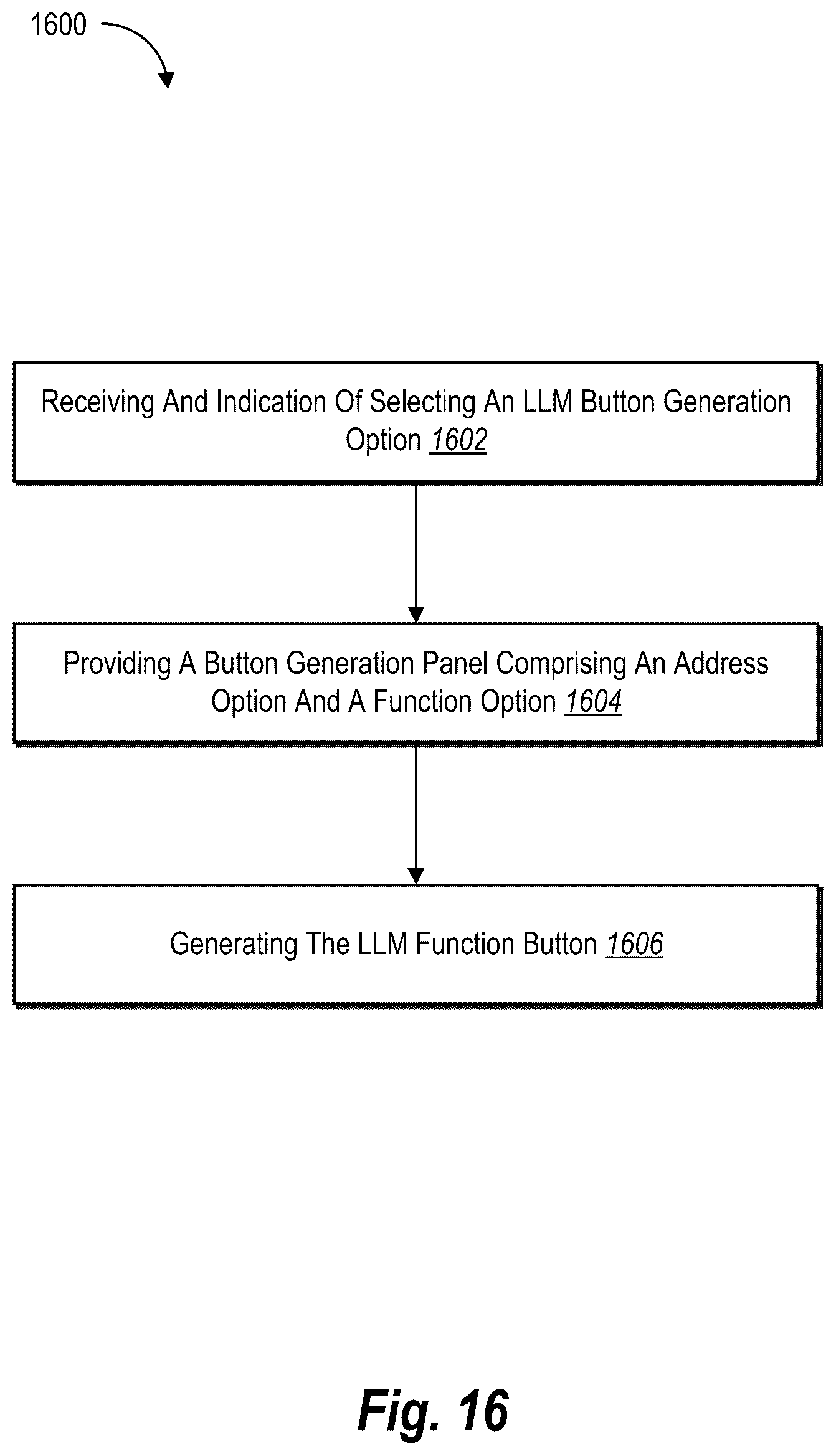 Patent US12541400 Figure 16 – Autonomous process execution for large language model function buttons