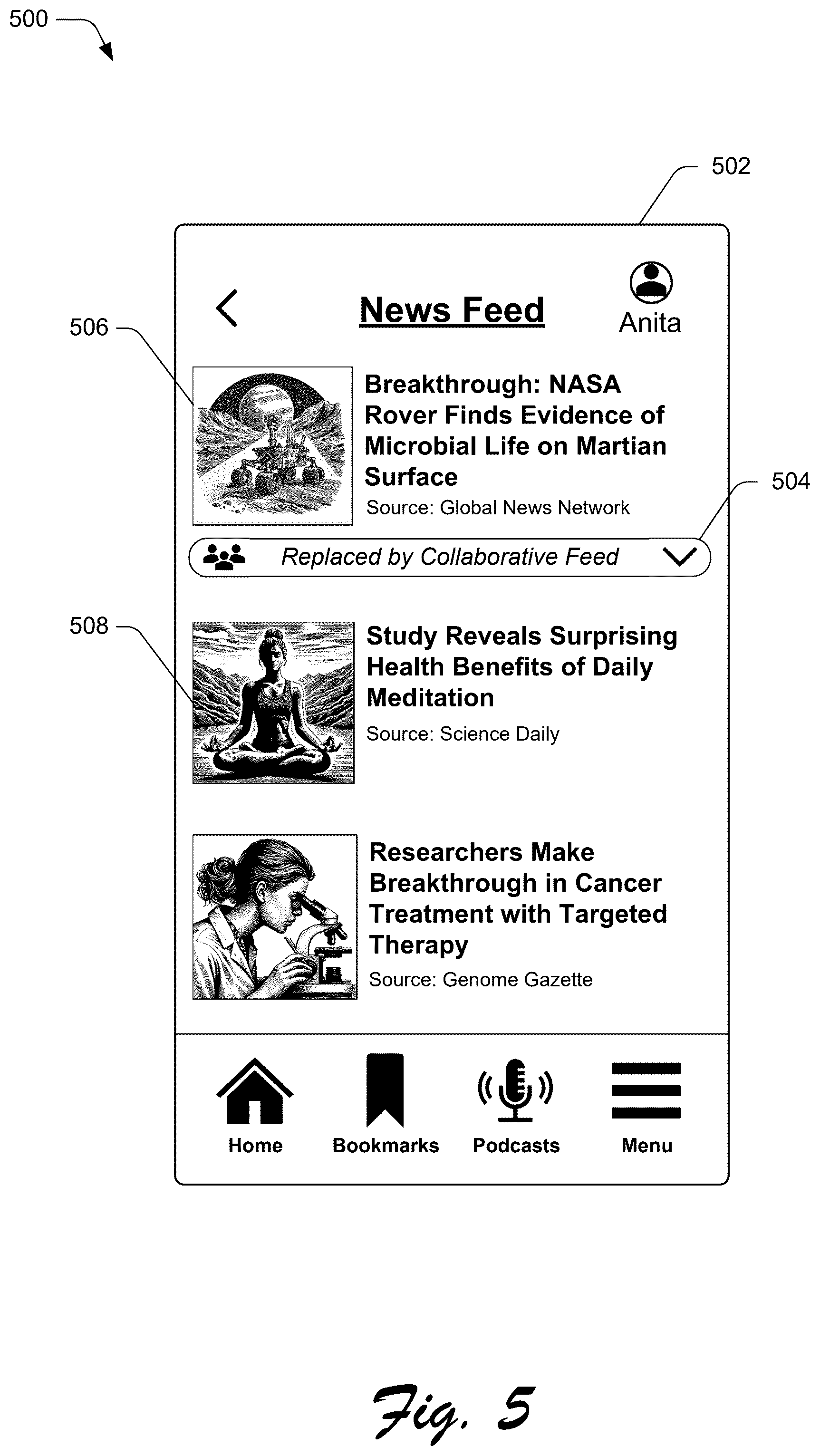 Patent US12541550 Figure 5 – Content recommendations based on consumption status