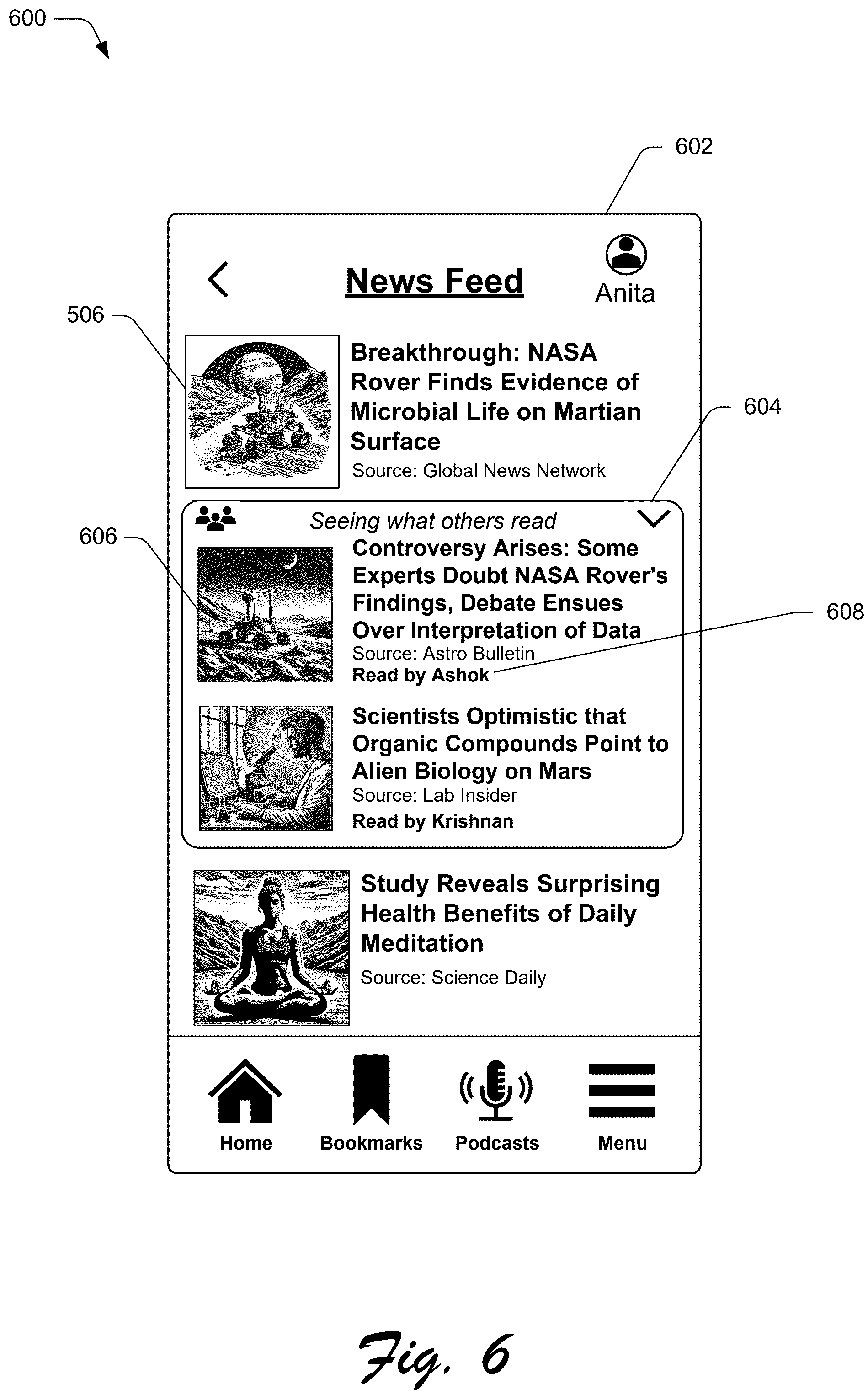 Patent US12541550 Figure 6 – Content recommendations based on consumption status