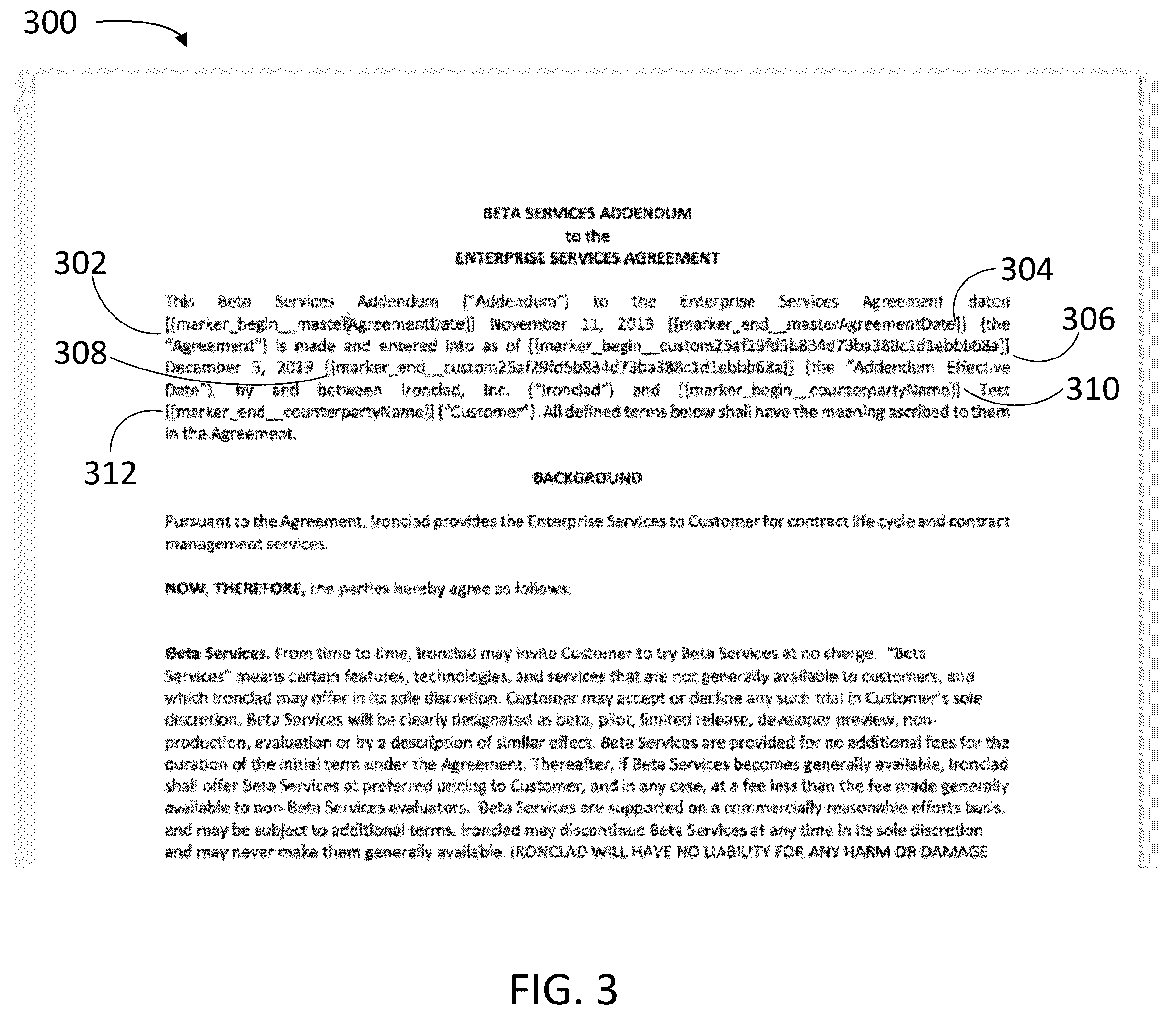 Patent US12541643 Figure 3 – Smart detection of and templates for contract edits in a workflow