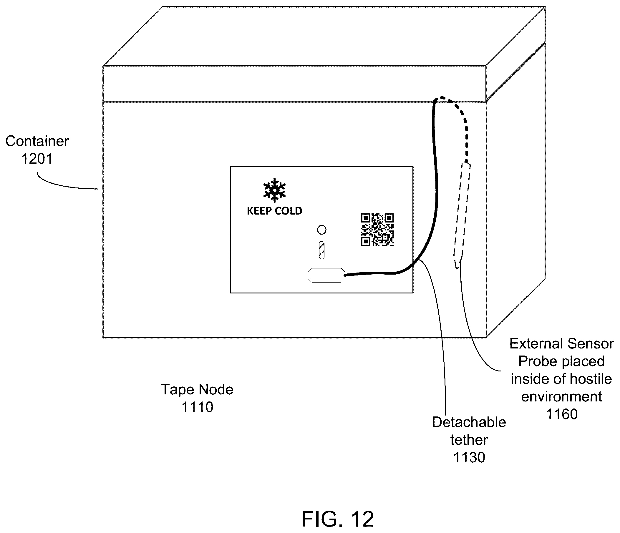 Patent US12541668 Figure 12 – Adhesive tape platform with form factor for improved sensing and external sensor probe