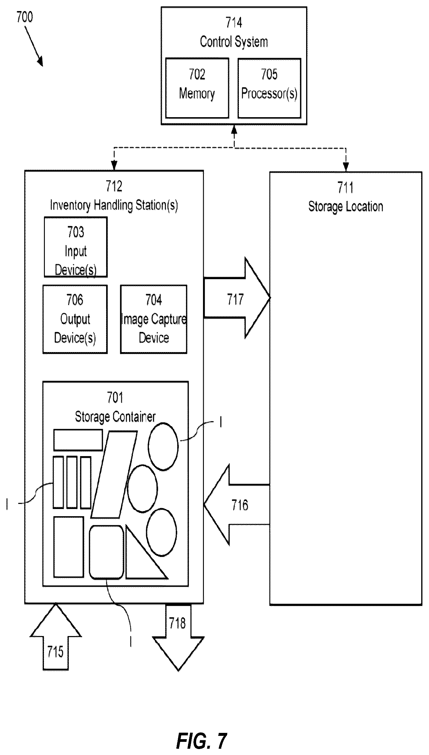 Patent US12541743 Figure 7 – Storage and retrieval system