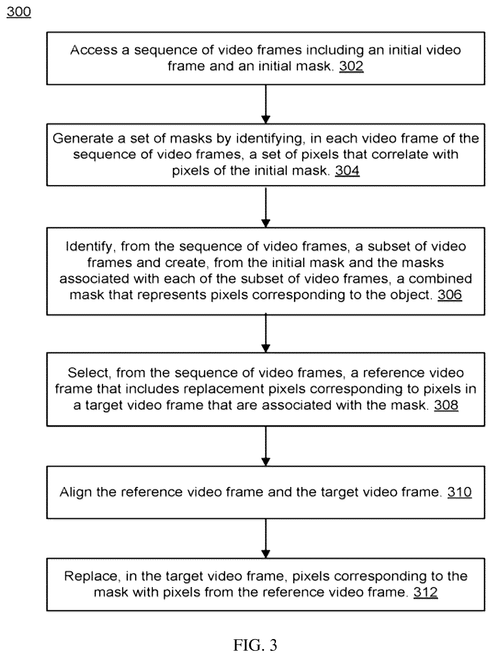 Patent US12541829 Figure 3 – Motion-based pixel propagation for video inpainting