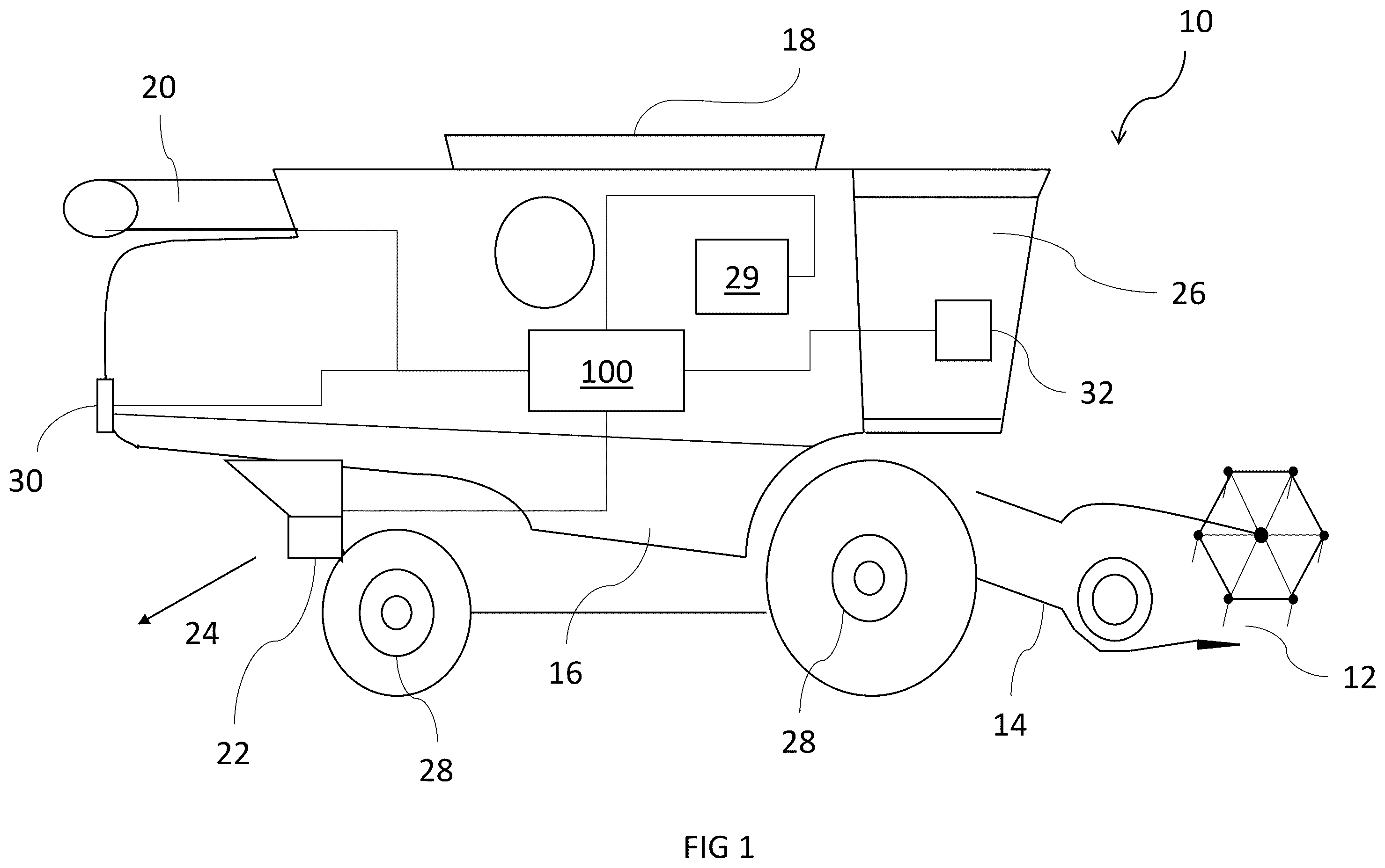 Patent US12541835 Figure 1 – Harvesting machine monitoring