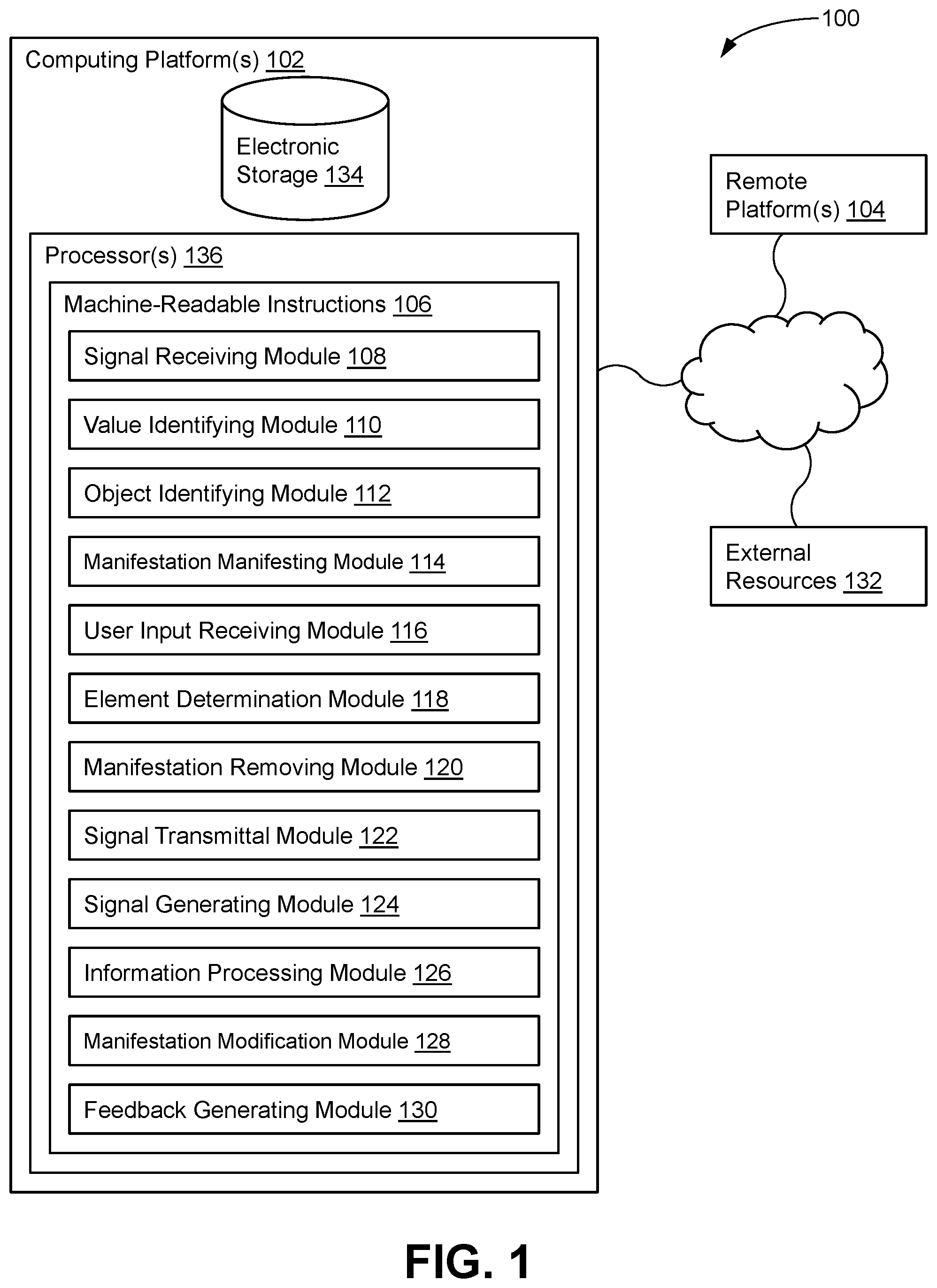 Patent US12541889 Figure 1 – Physical proximity-based manifestation of virtual objects in a virtual environment