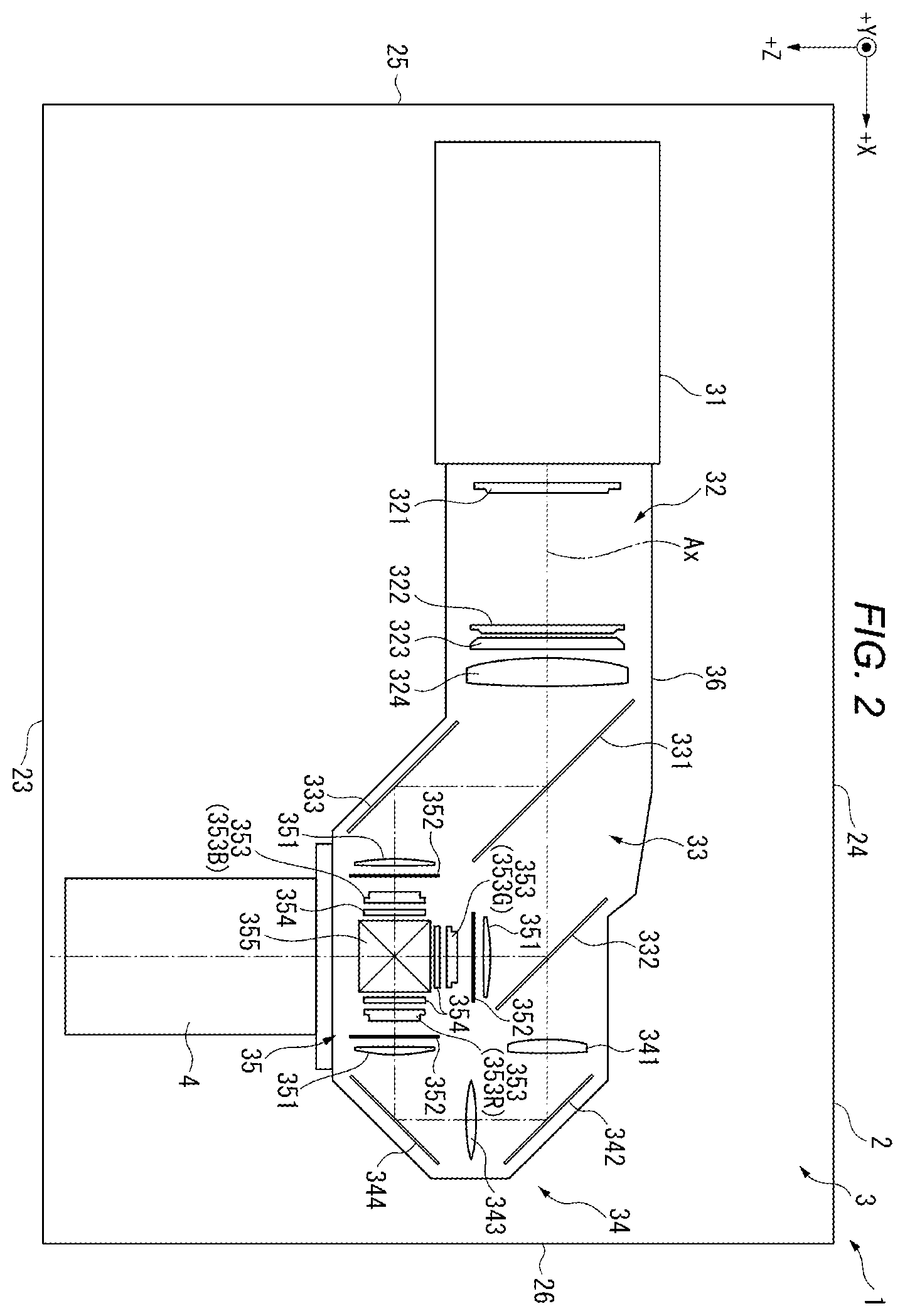 Patent US12547060 Figure 2 – Projector with moving device that moves projection optical device