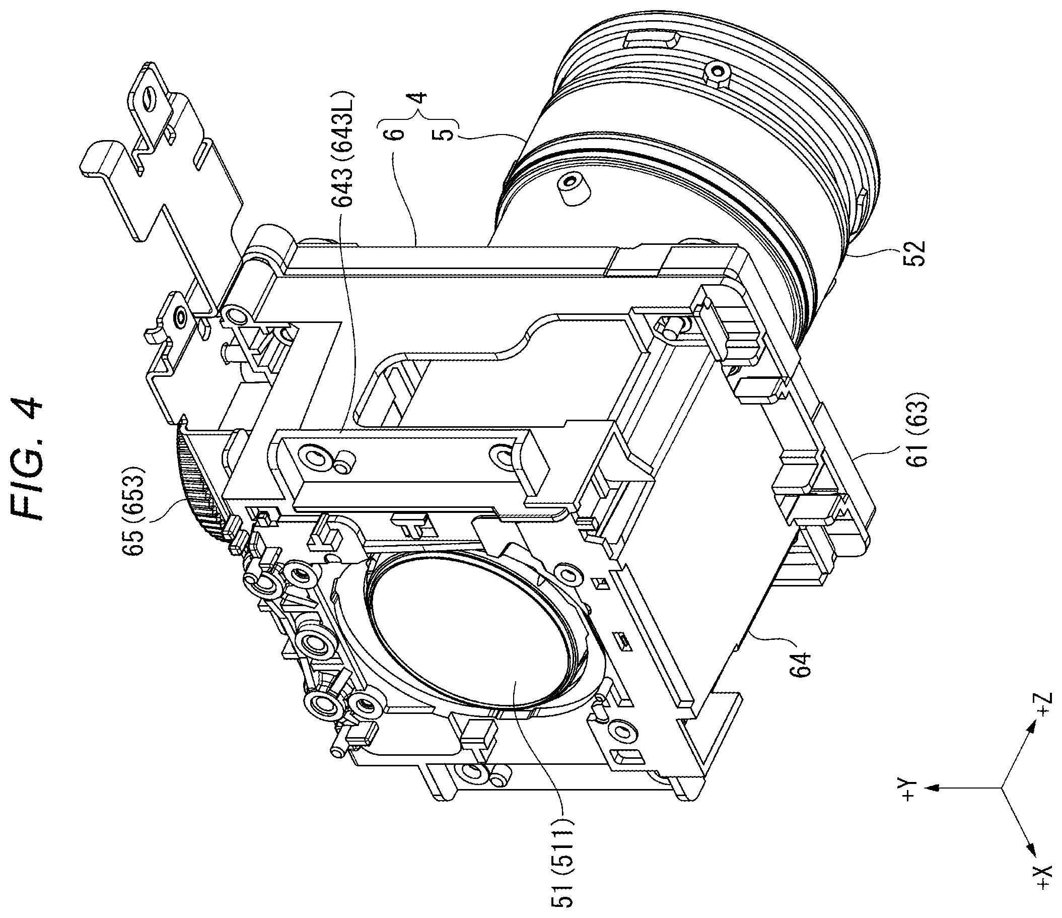 Patent US12547060 Figure 4 – Projector with moving device that moves projection optical device