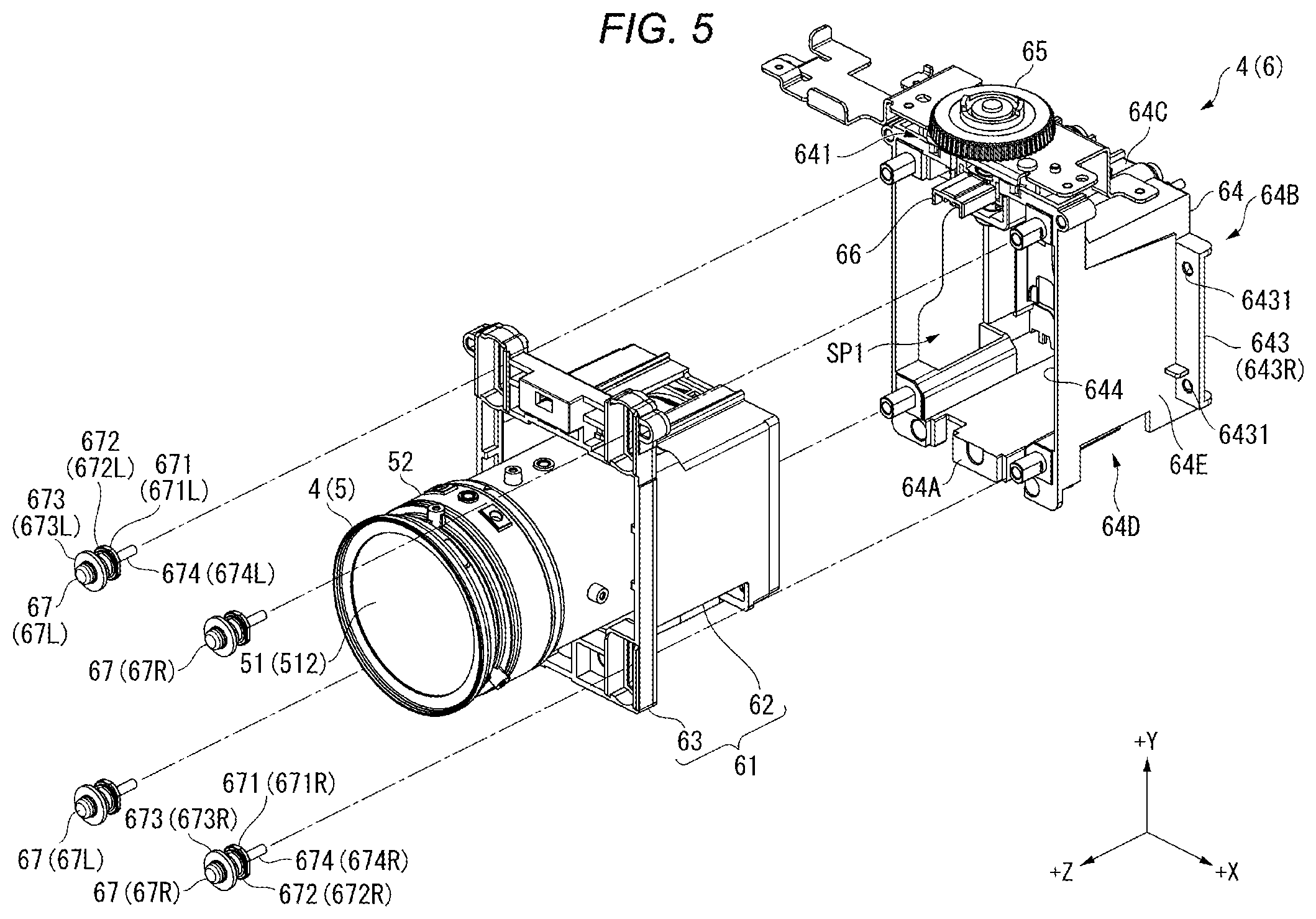 Patent US12547060 Figure 5 – Projector with moving device that moves projection optical device