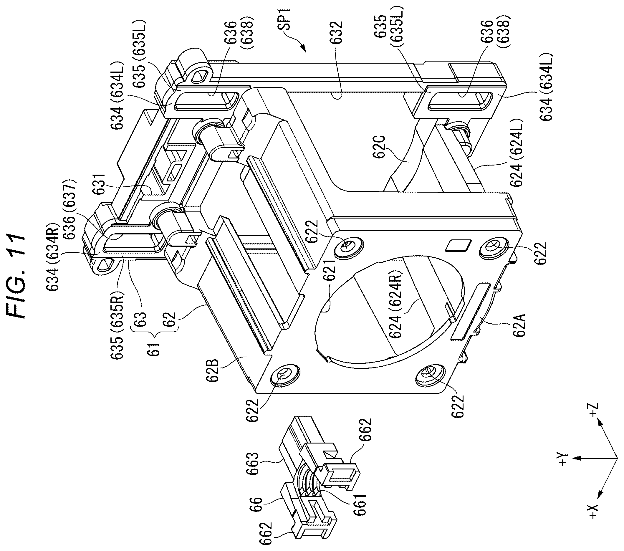 Patent US12547060 Figure 11 – Projector with moving device that moves projection optical device