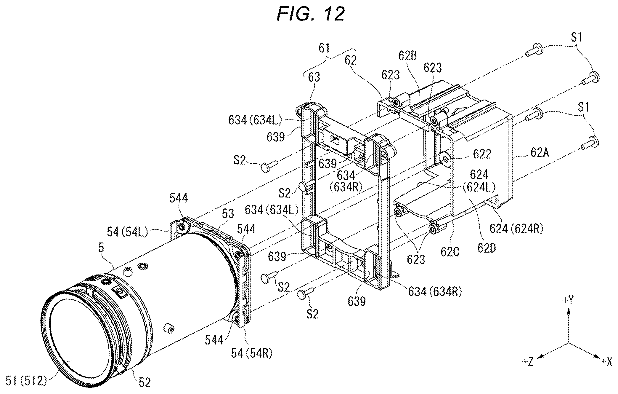 Patent US12547060 Figure 12 – Projector with moving device that moves projection optical device