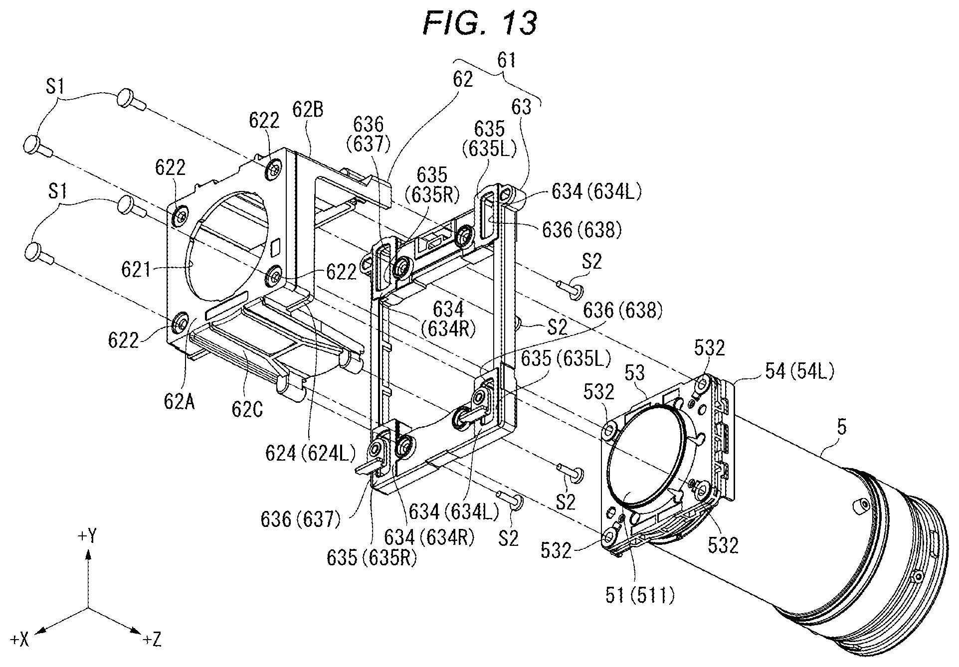 Patent US12547060 Figure 13 – Projector with moving device that moves projection optical device